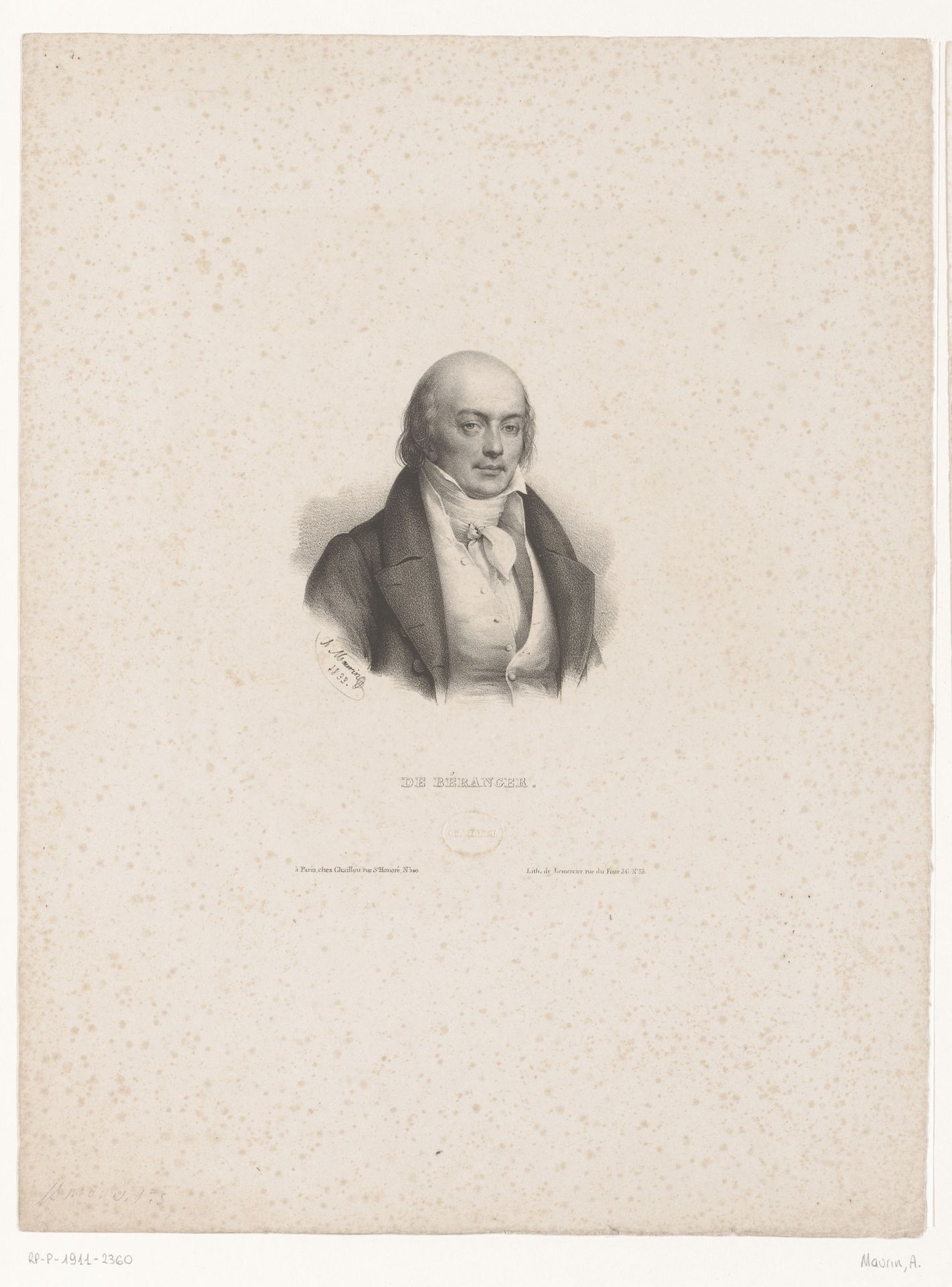 Portret van Pierre-Jean de Béranger by Antoine Maurin