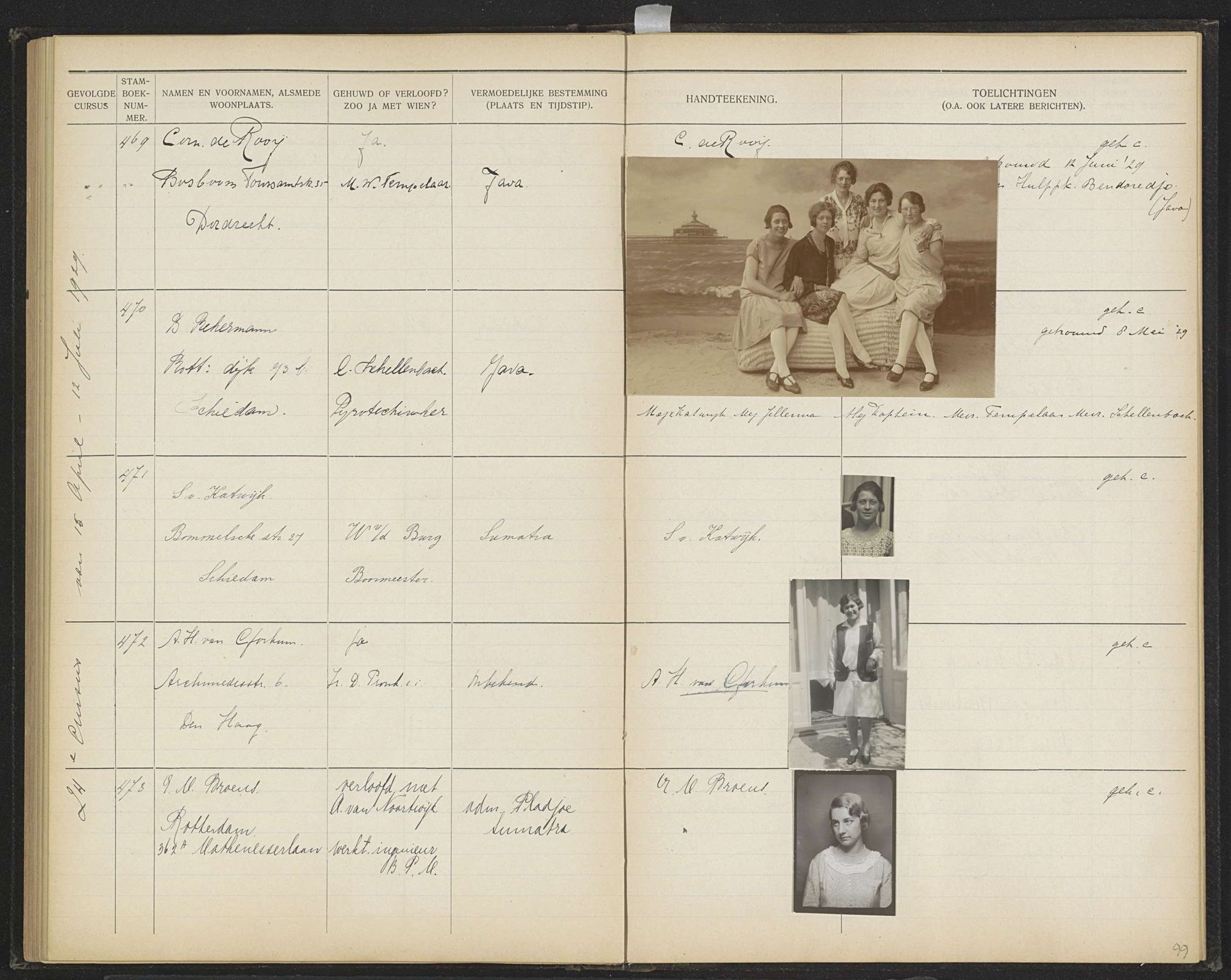 Blad 99 uit Stamboek van de leerlingen der Koloniale School voor Meisjes en Vrouwen te 's-Gravenhage deel I (1921-1929) by Anonymous