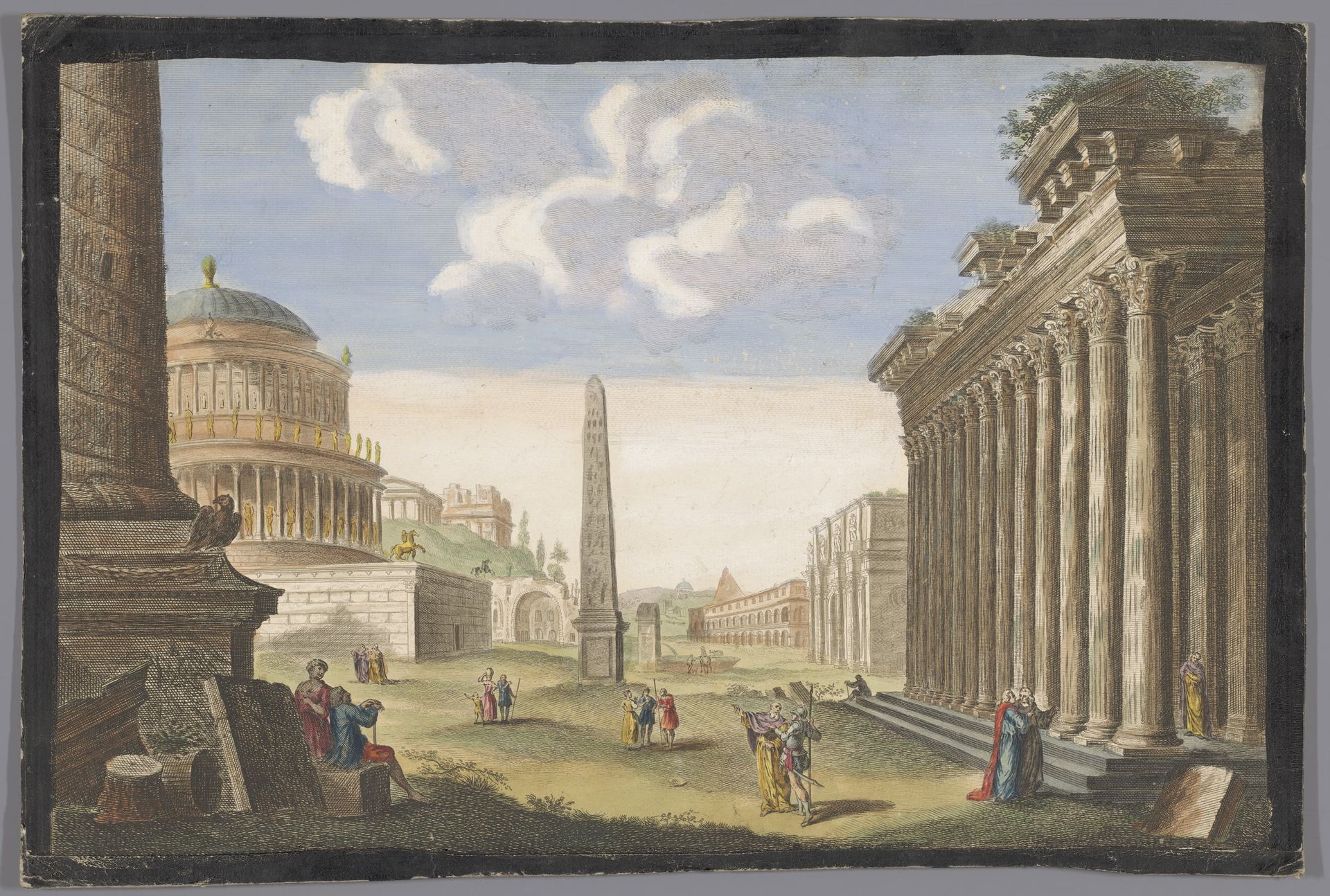 Gezicht op de ruïnes van de Zuil van Trajanus, de Boog van Constantijn en andere monumenten te Rome by Robert Sayer
