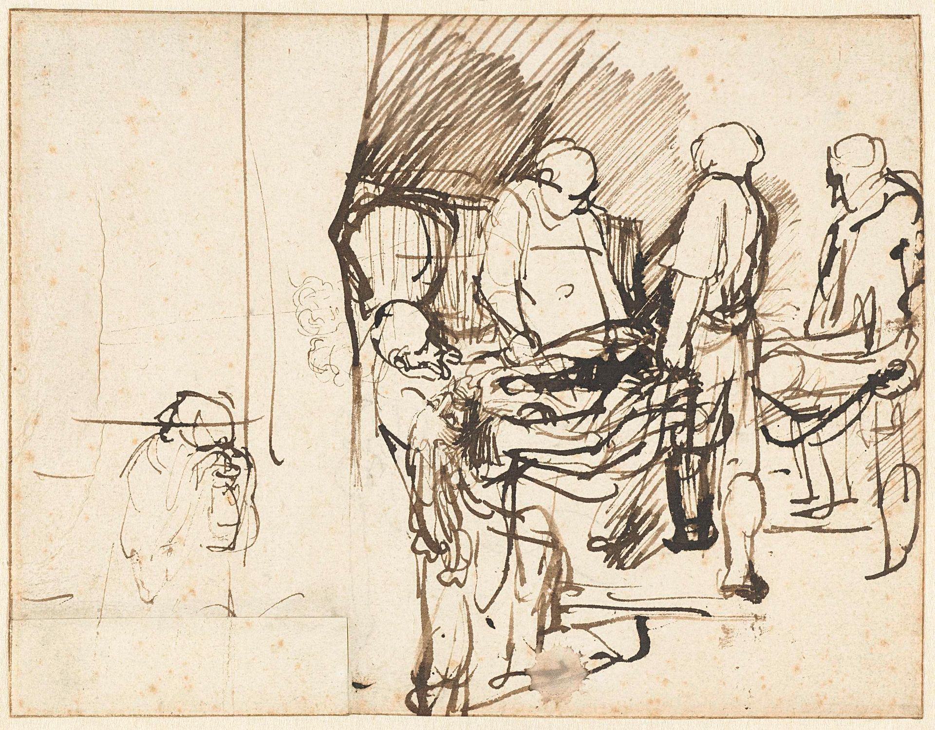The Entombment, over a Sketch of an Executioner by Rembrandt van Rijn