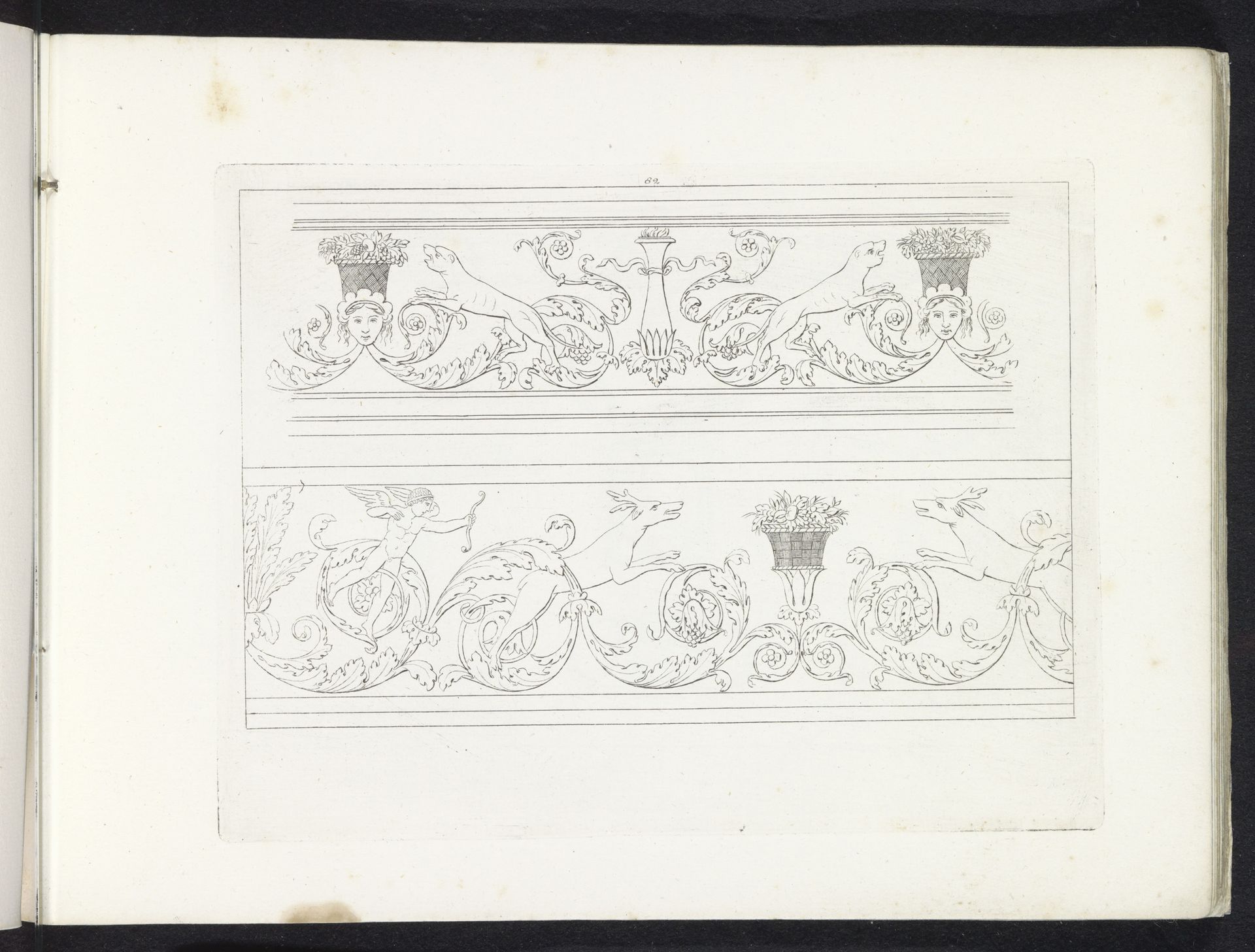 Twee ornamentele sierranden met arabesken en dieren by Pietro Ruga