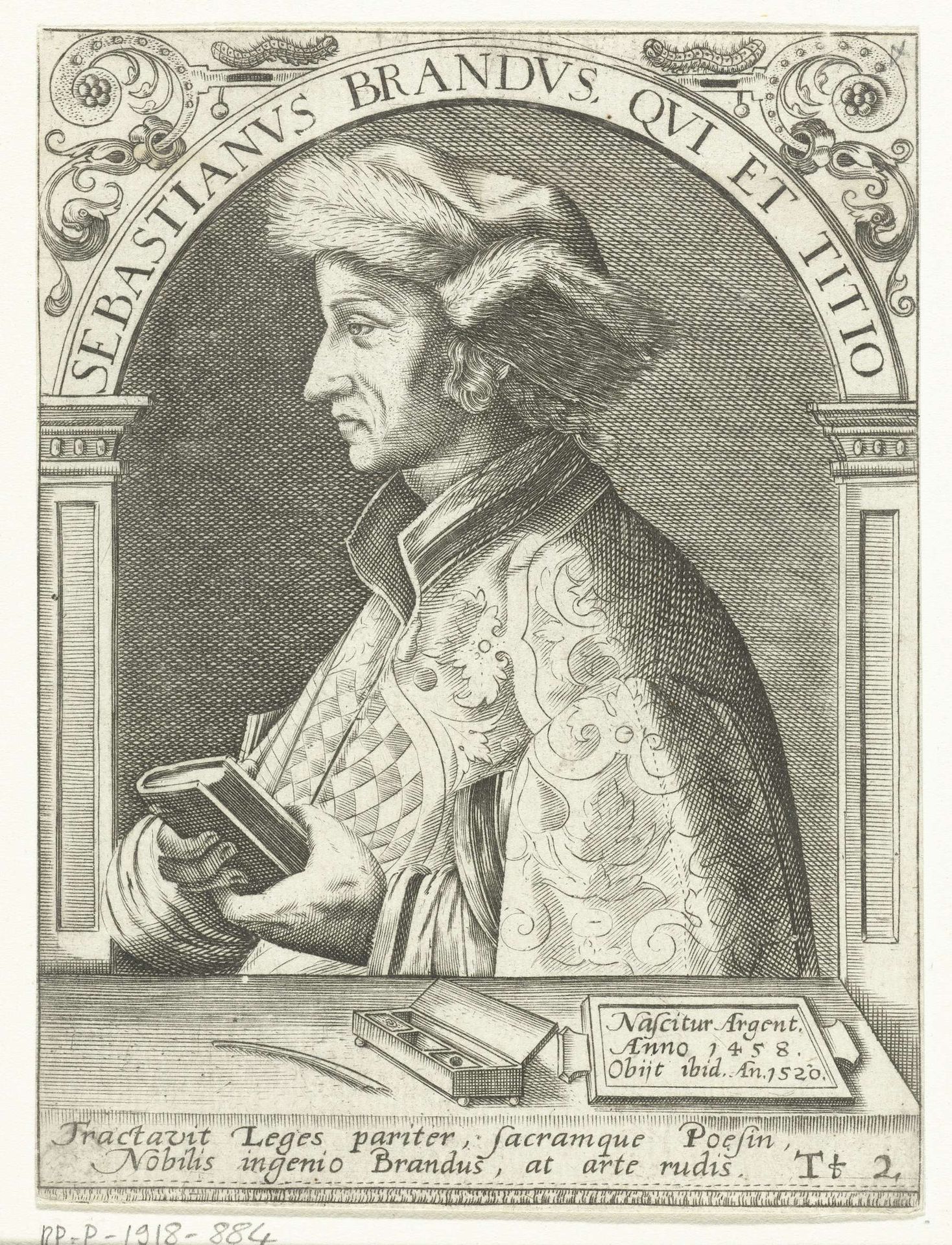 Portret van Sebastian Brant by Cornelis Galle I