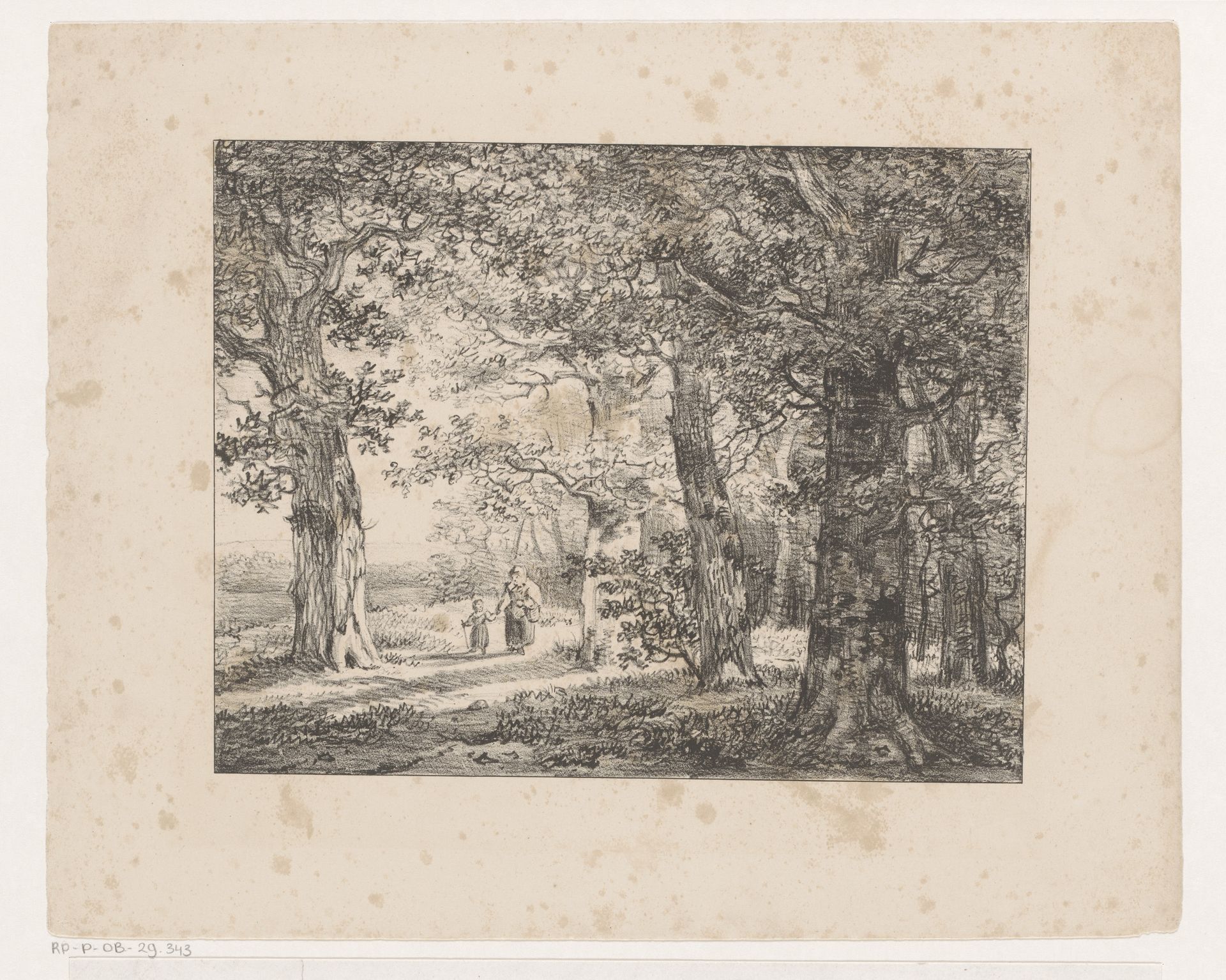 Vrouw en kind in bos by Anthony Jacobus Offermans