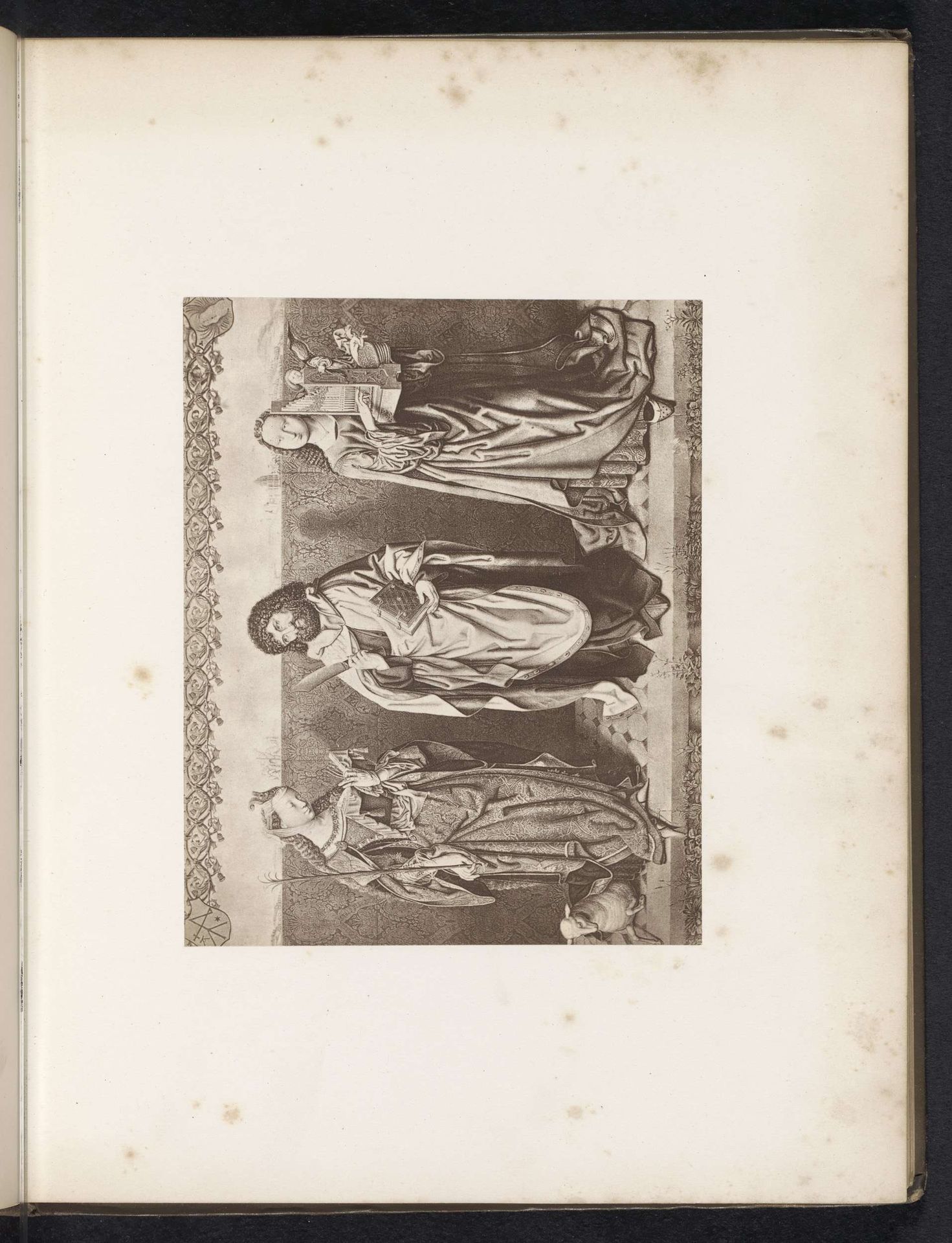 Fotoreproductie van een prent van een schilderij, voorstellende de heilige Bartholomeus, Agnes en Cecilia by Anonymous
