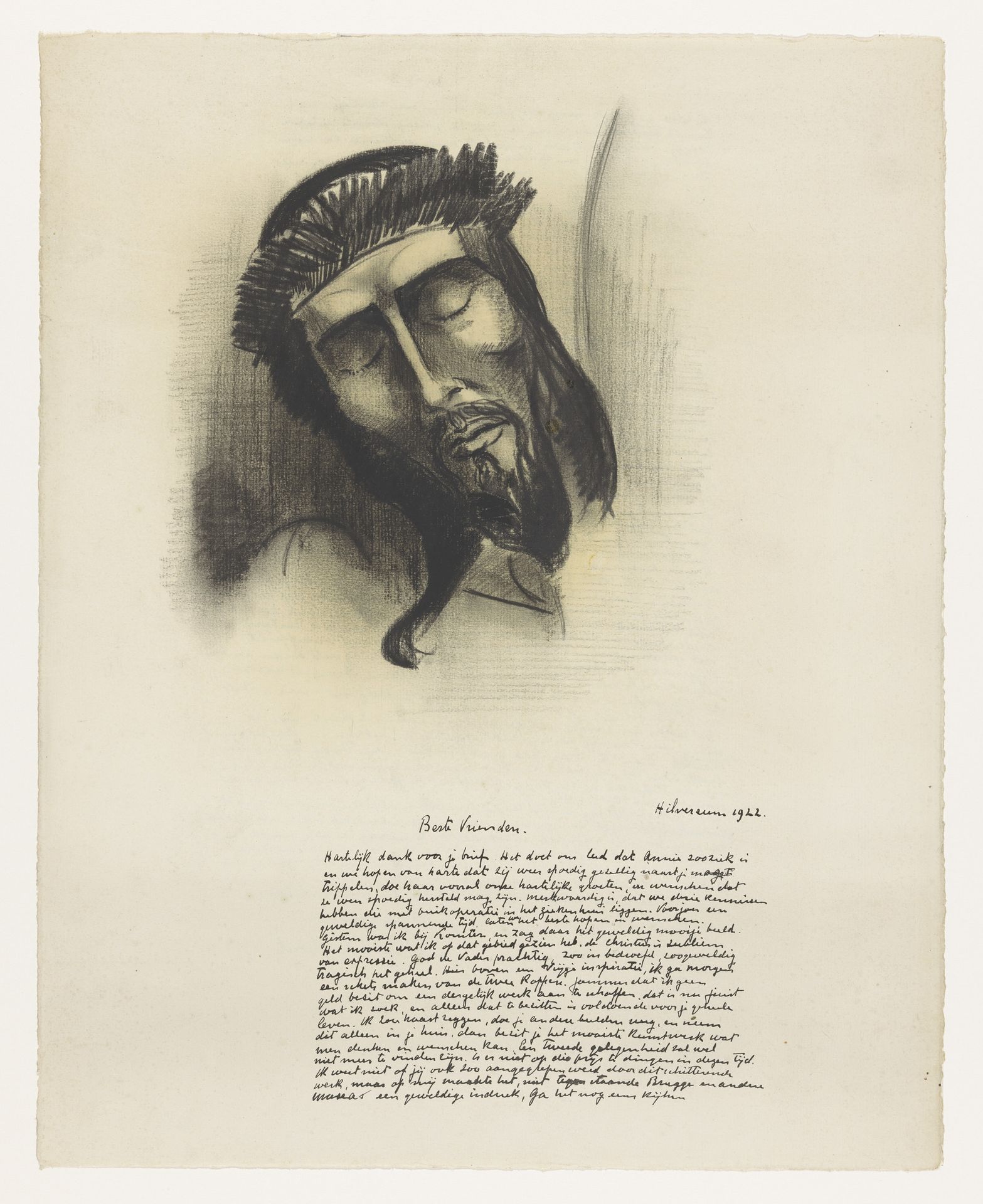 Brief met hoofd van Christus by Lodewijk Schelfhout