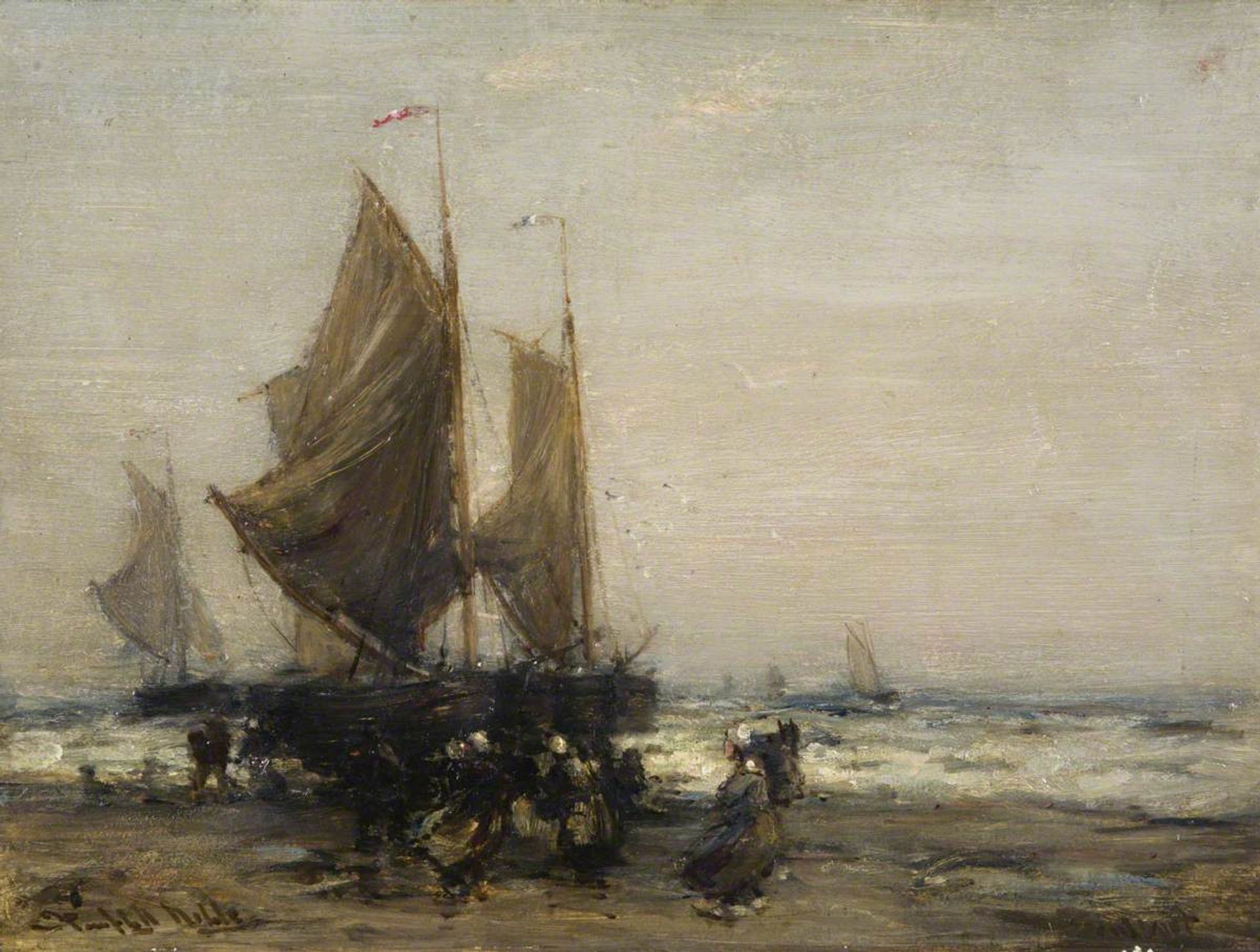 A Grey Day with Dutch Fishing Boats by James Campbell Noble