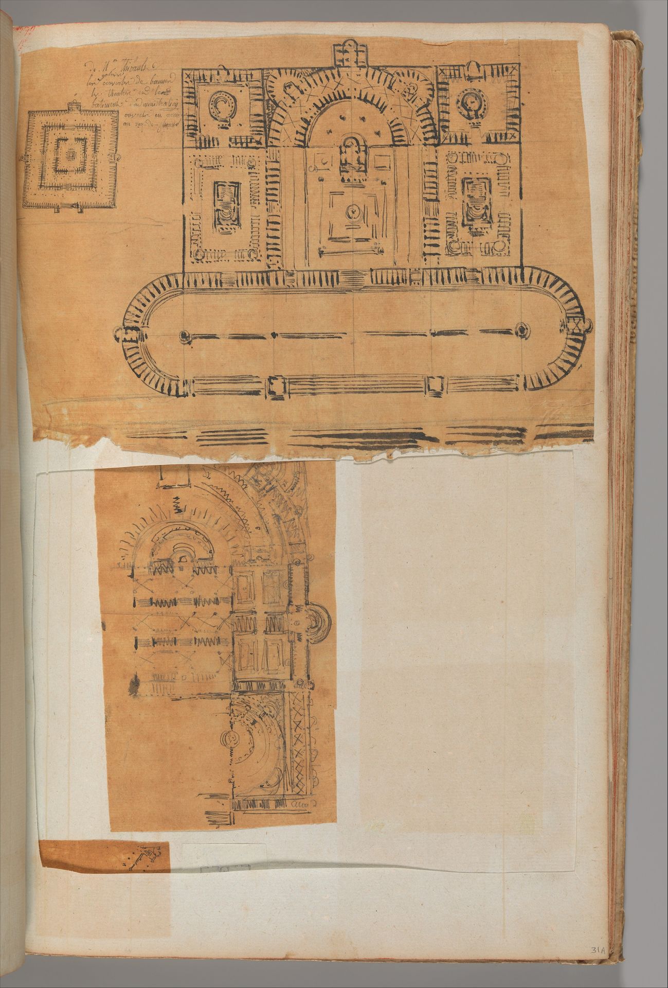 Page from a Scrapbook containing Drawings and Several Prints of Architecture, Interiors, Furniture and Other Objects by Charles Percier
