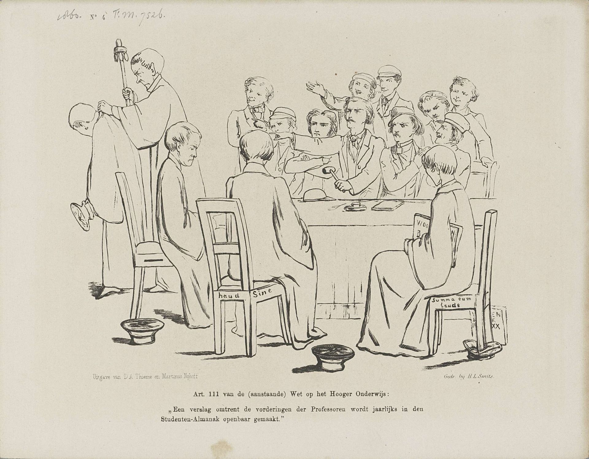 Spotprent op de Wet op het Hoger Onderwijs, 1860 by Johan Michaël Schmidt Crans