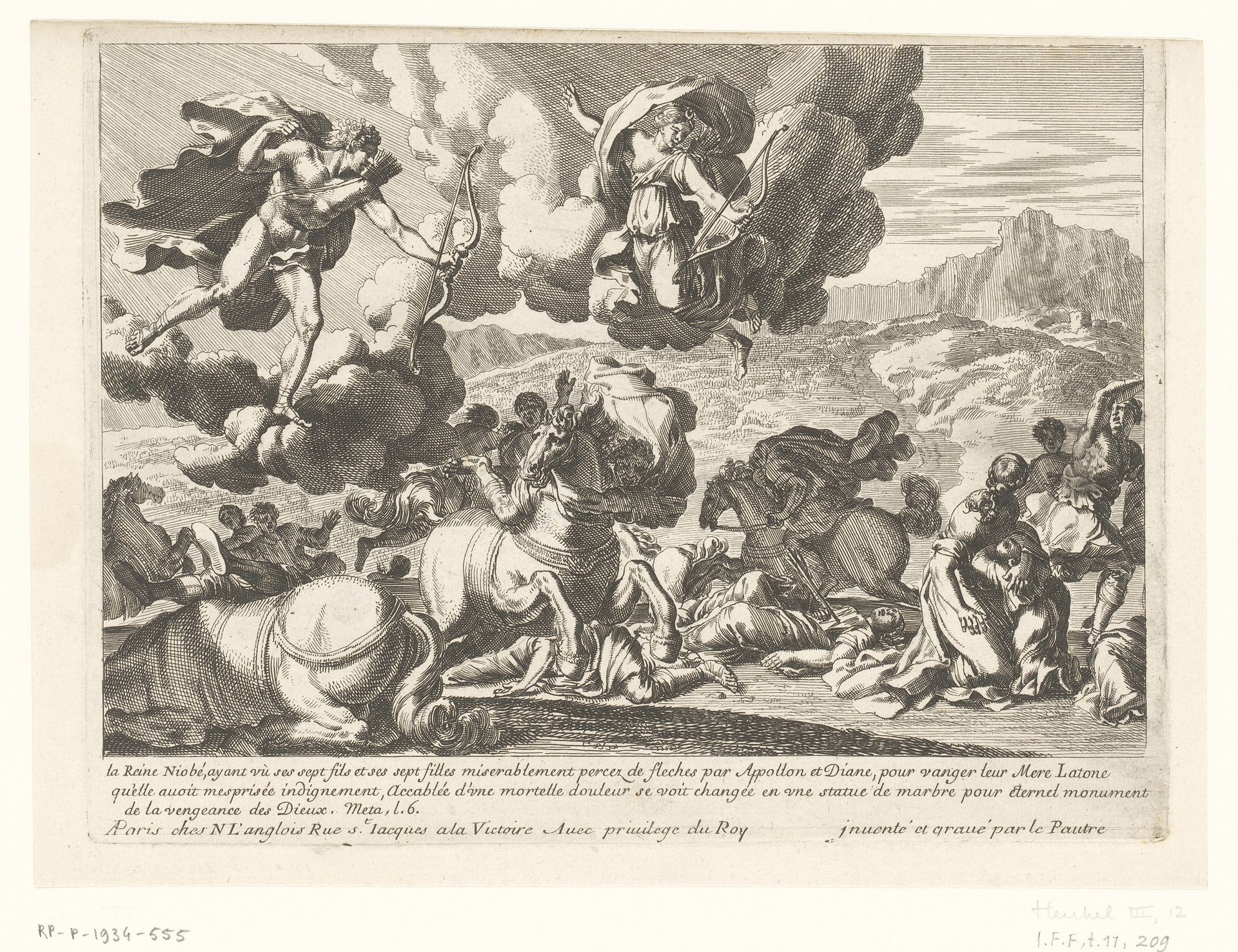 Apollo en Diana doden de kinderen van Niobe by Jean Lepautre