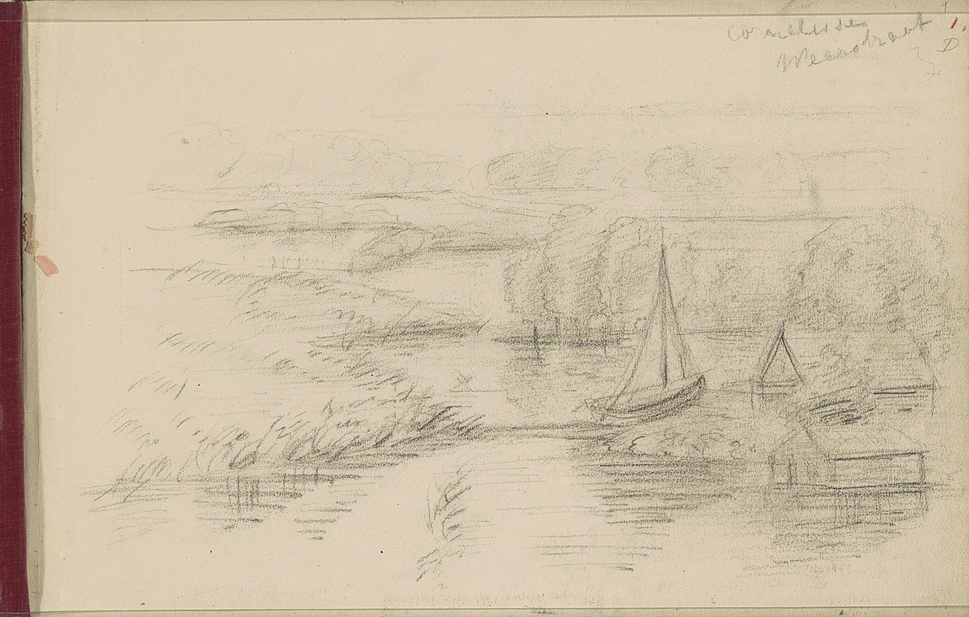 Rivierlandschap met huizen en zeilboten by Jozef Israëls