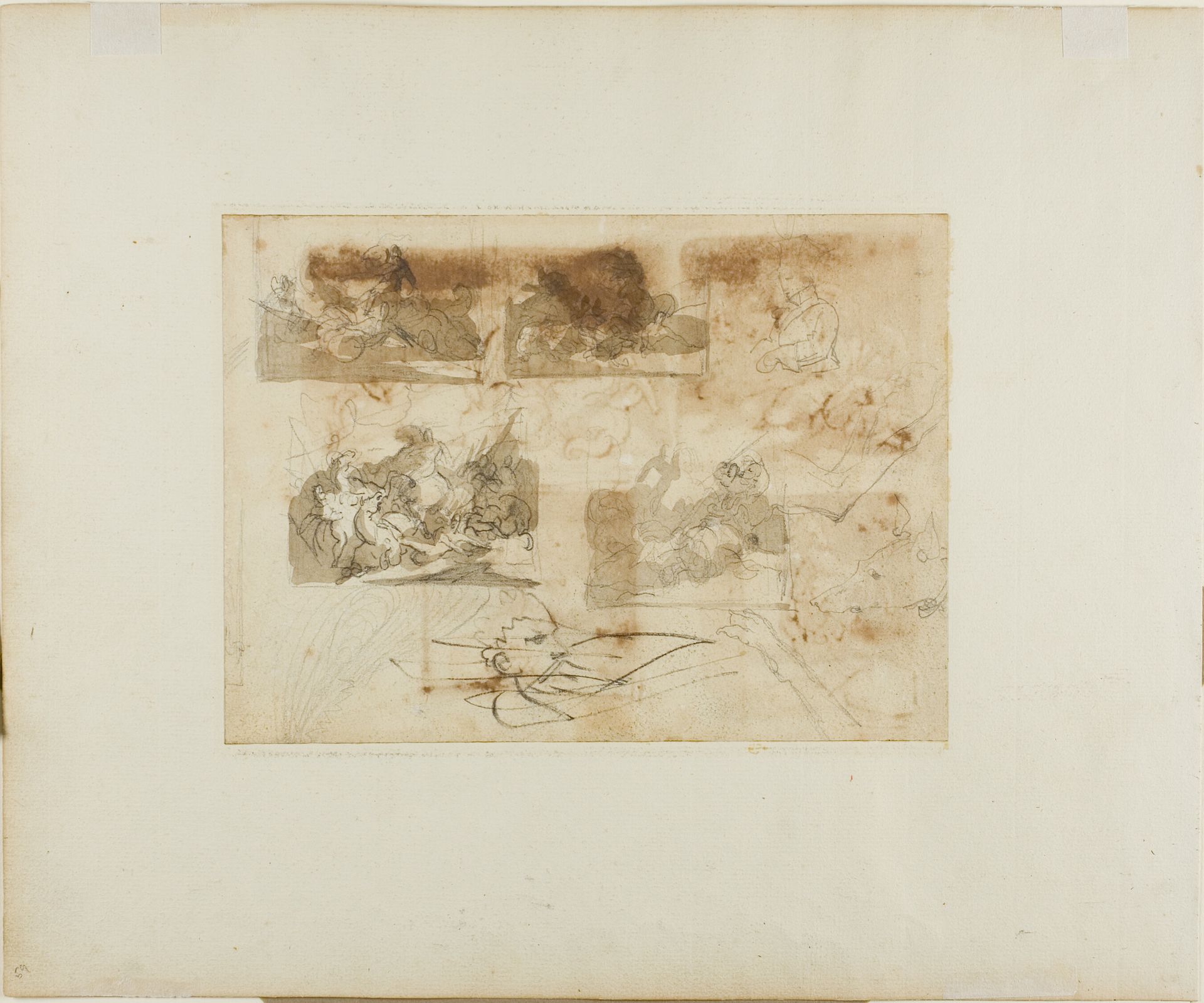 Sketches of a Cavalry Battle, Head, and Paws of a Greyhound by Théodore Géricault