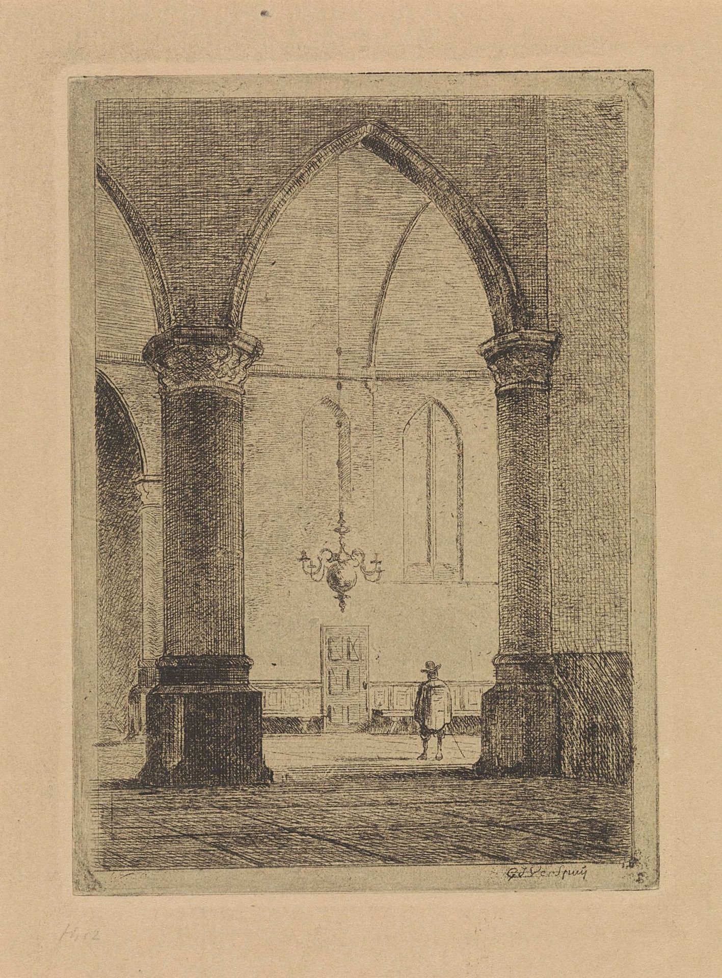Man in een kerkinterieur by Gijsbertus Johannes Verspuy