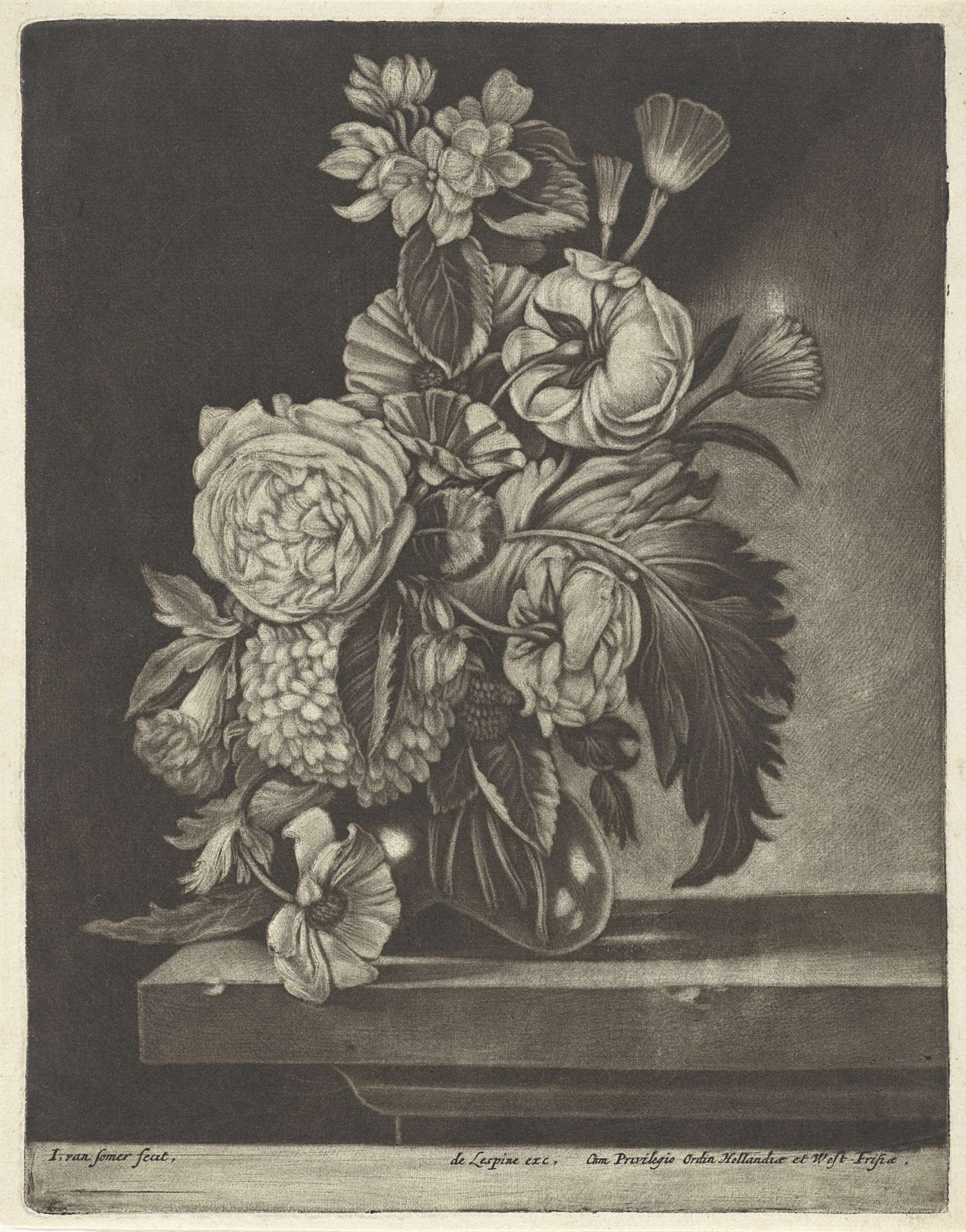 Bloemen in een glazen vaas by Jan van Somer