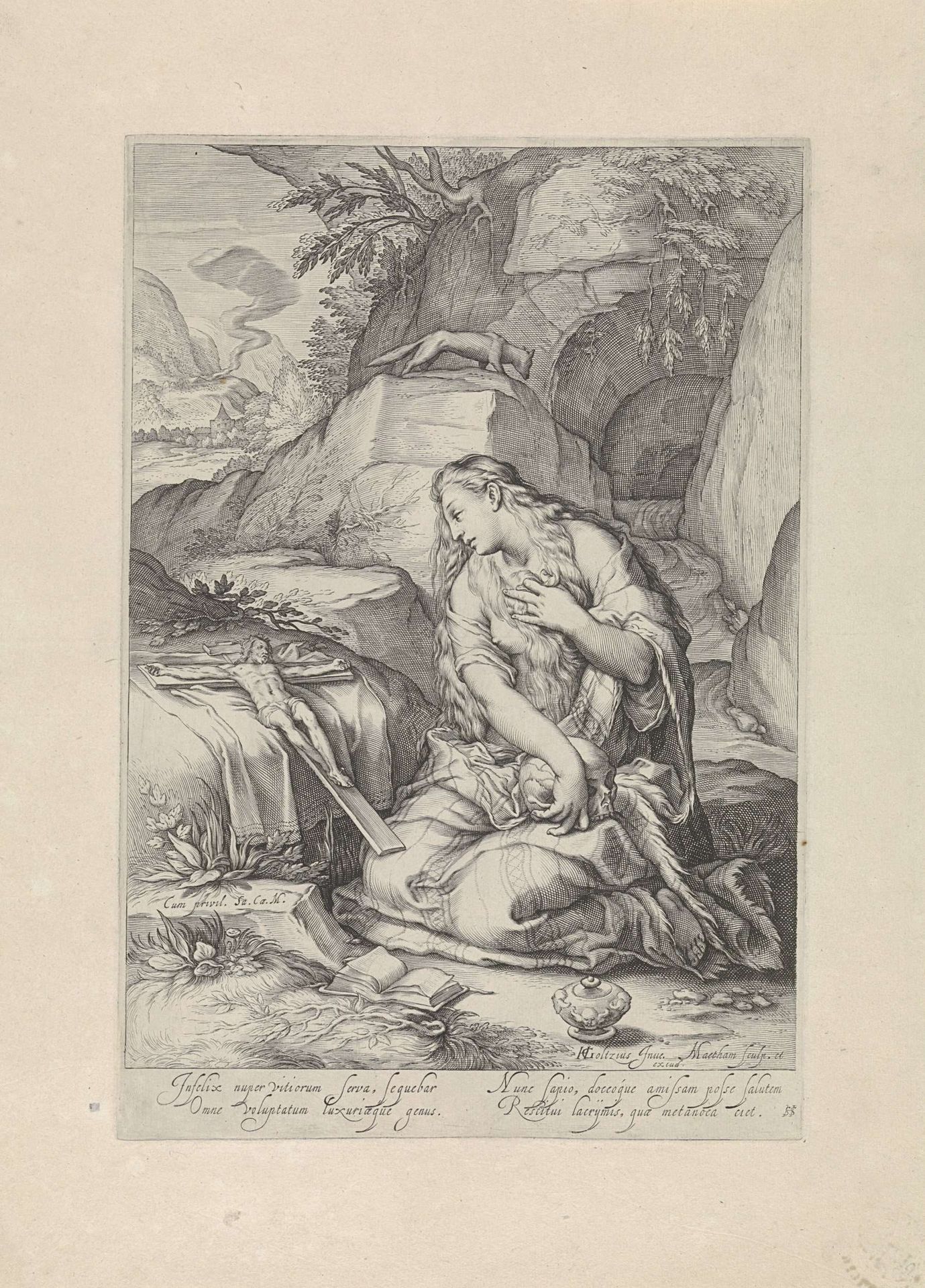 Boetvaardige Maria Magdalena in landschap by Jacob Matham