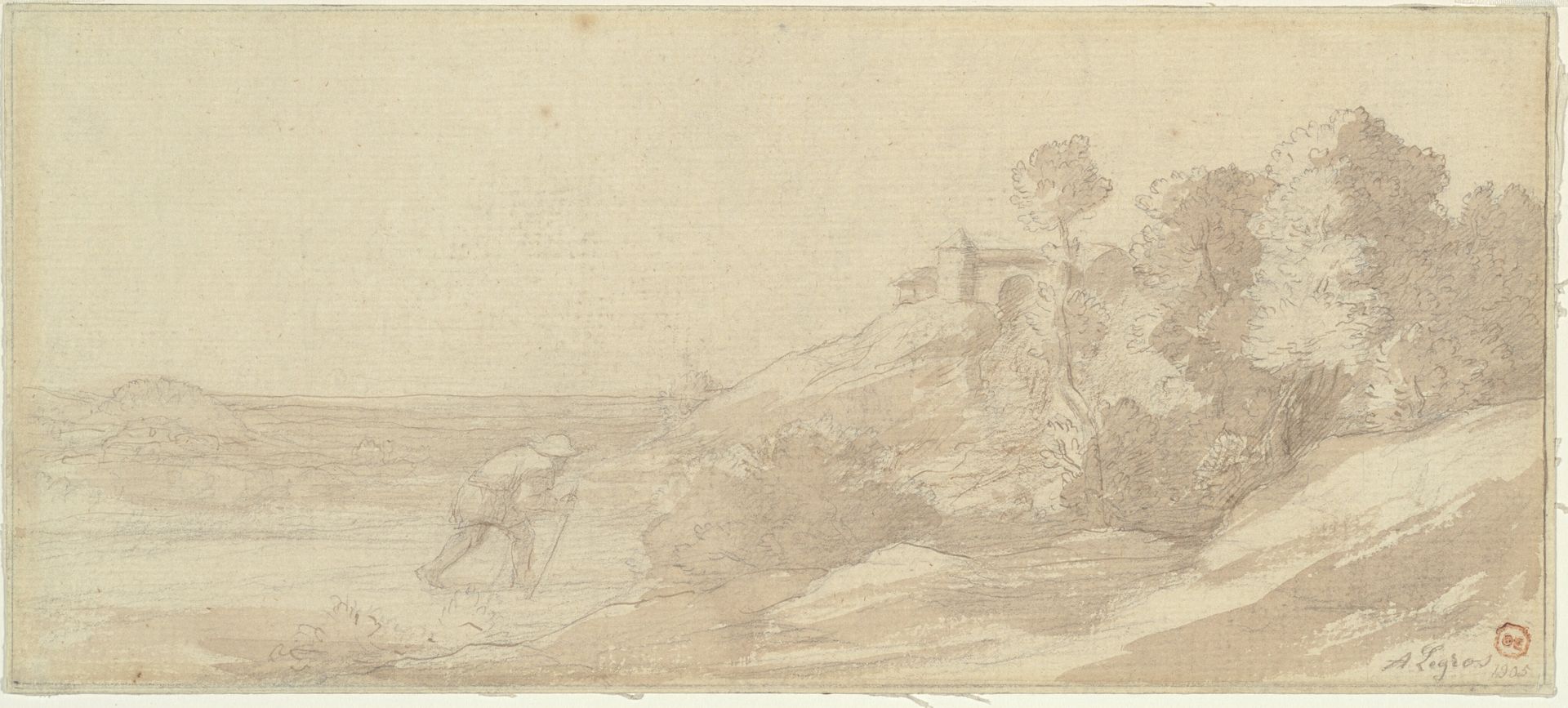 Landscape along a Riverbank with a Figure by Alphonse Legros