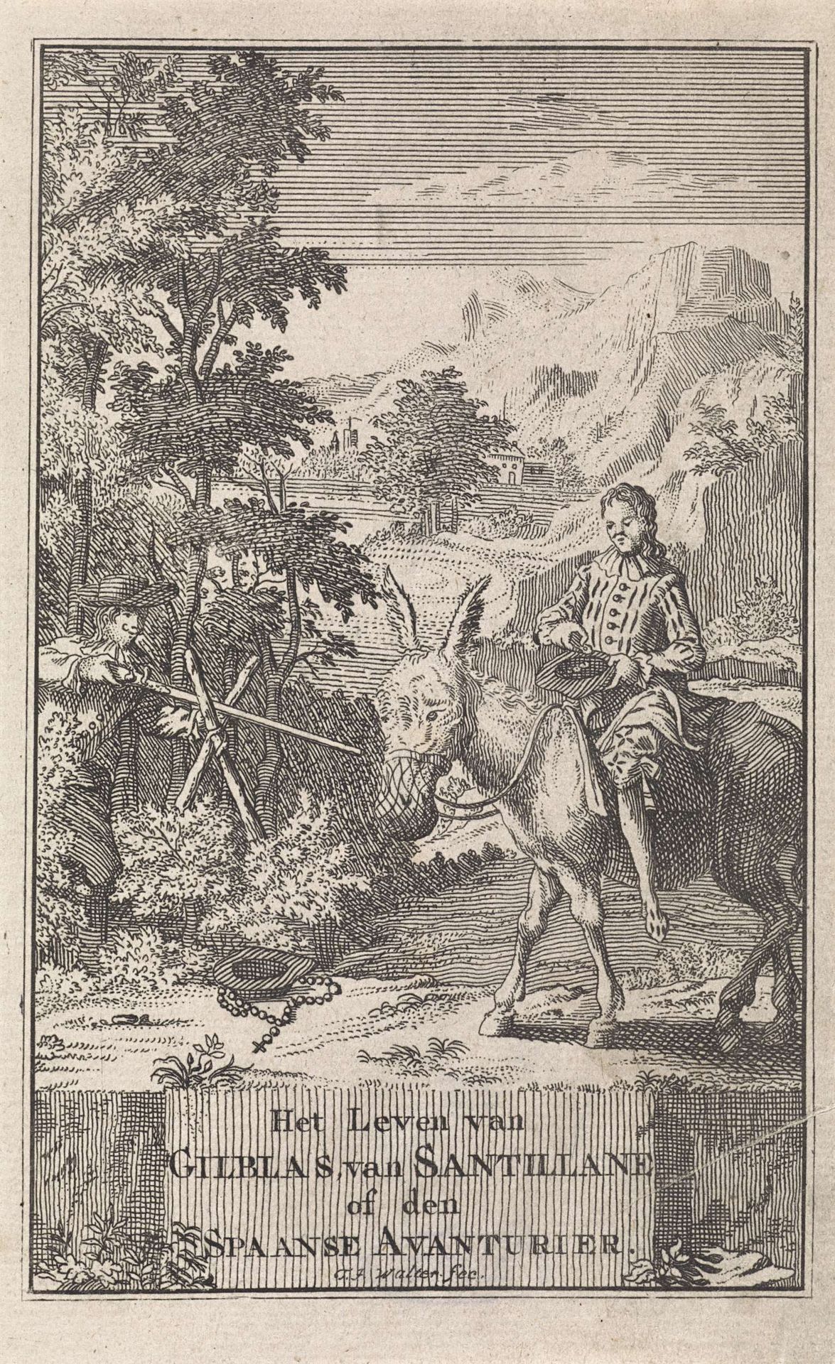 Landschap met een man op een ezel by F.J. Walther