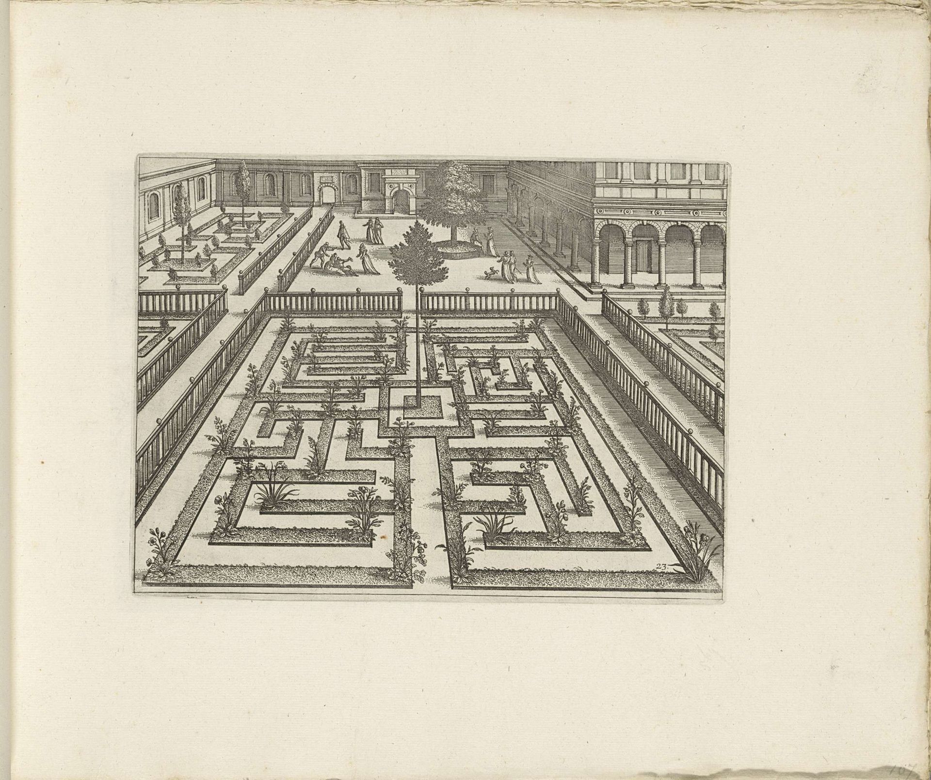 Binnenhof van een paleis met een parterre in de vorm van een labyrint by Anonymous