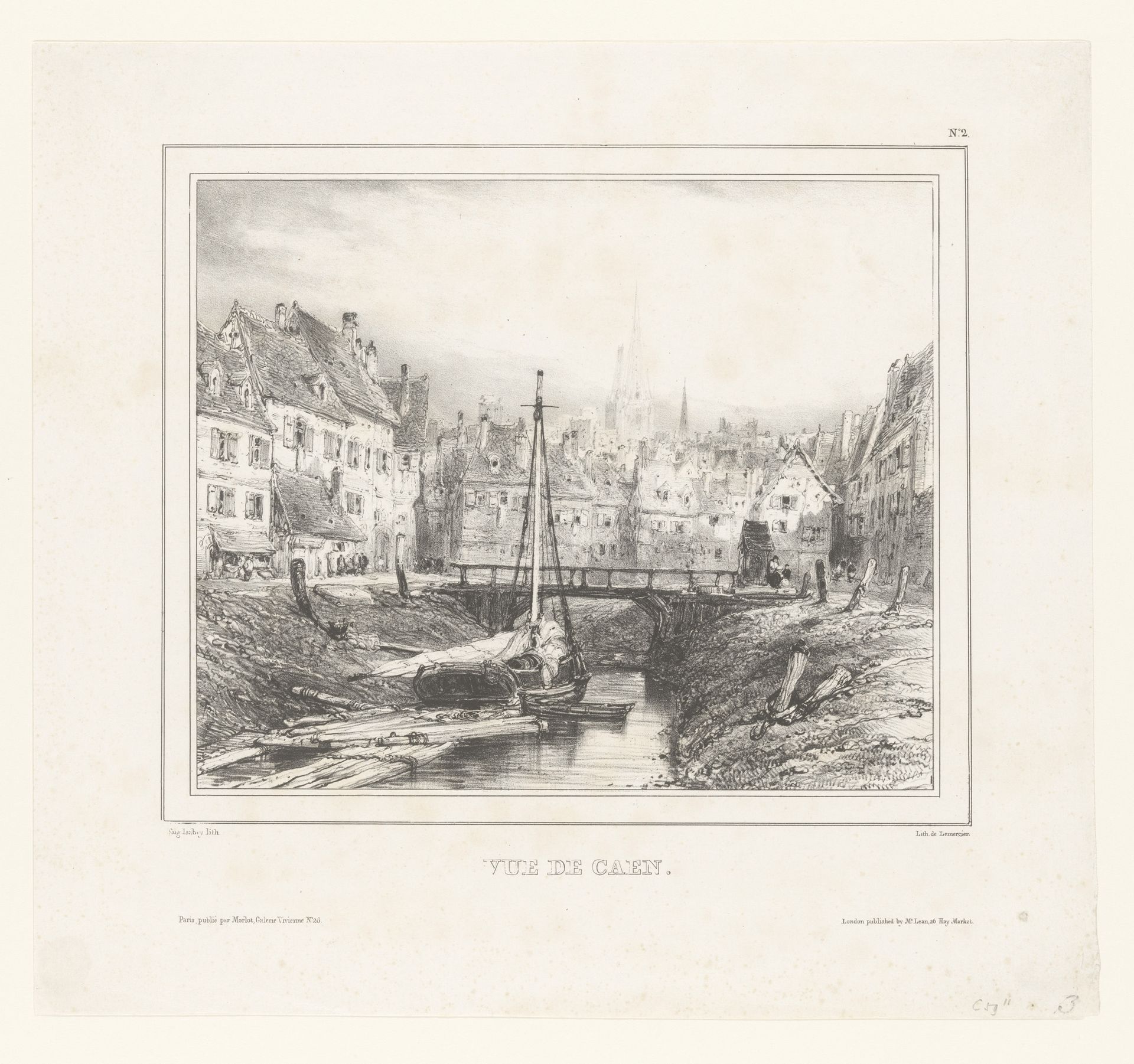 Zicht op een kanaal in Caen by Eugène Isabey