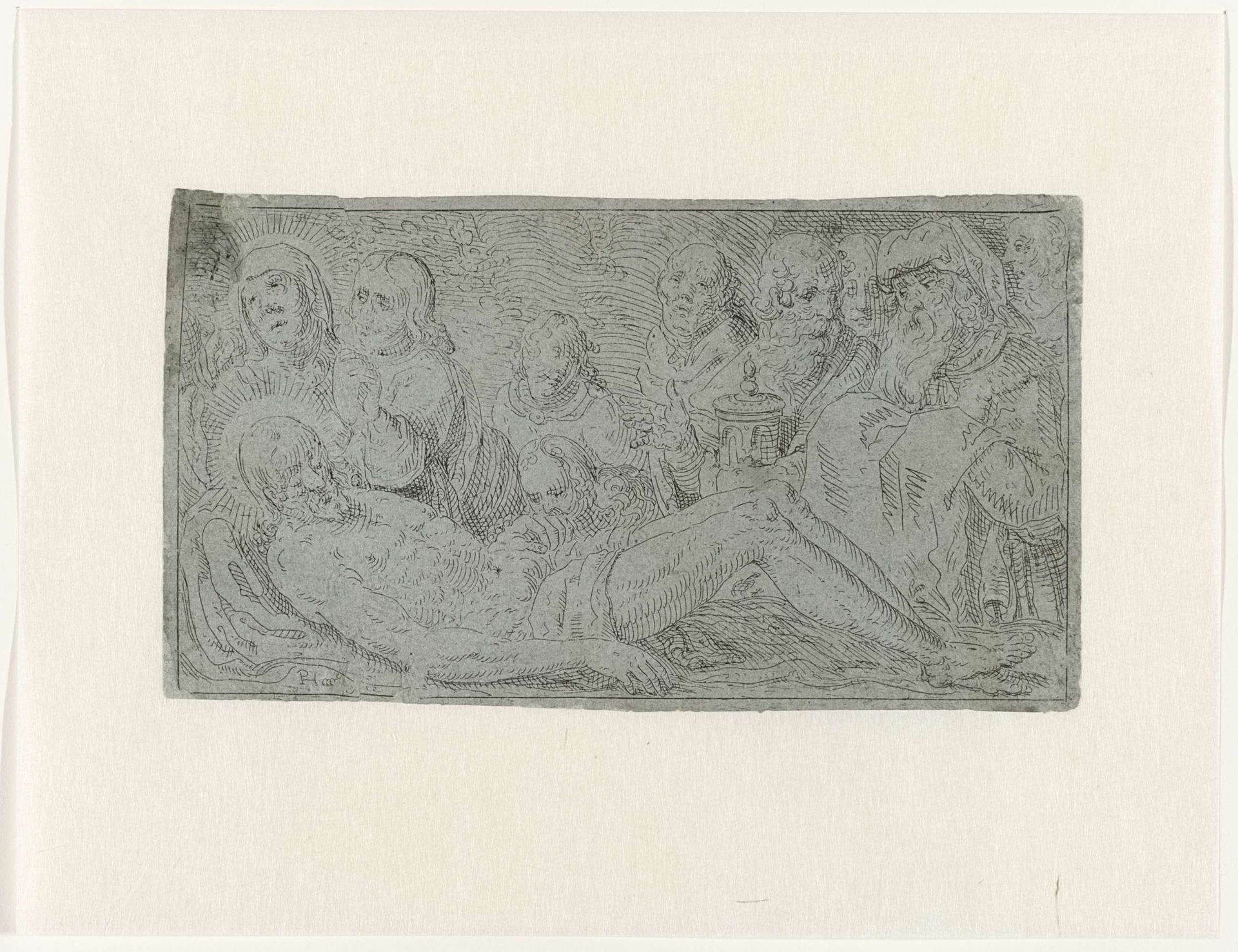 De dode Christus met Maria en rouwende discipelen by Pieter Feddes van Harlingen