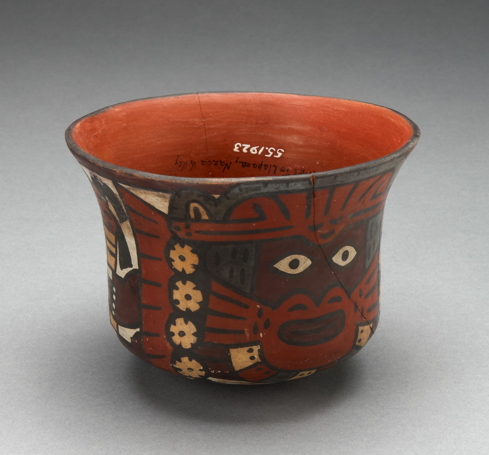 Bowl Depicting Costumed Ritual Figure Holding Staff by Nazca