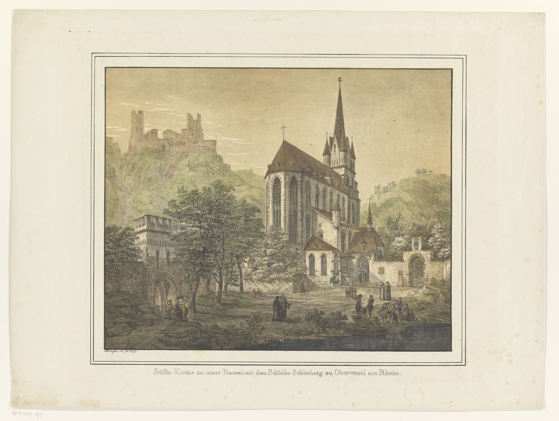 Gezicht op de kerk en het kasteel te Oberwesel by Domenico Quaglio