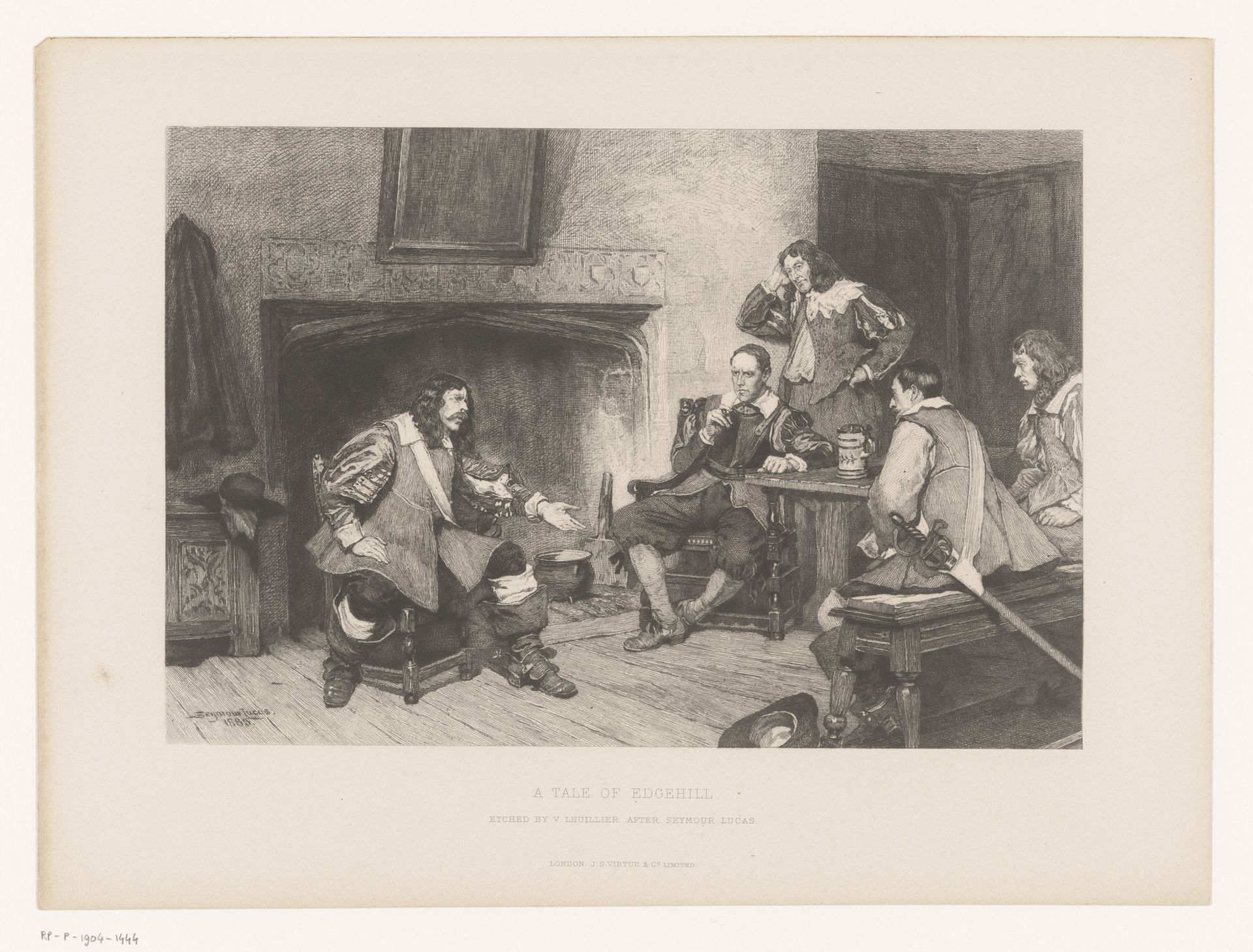 Soldaten in bespreking voor een haardvuur by Victor Gustave Lhuillier