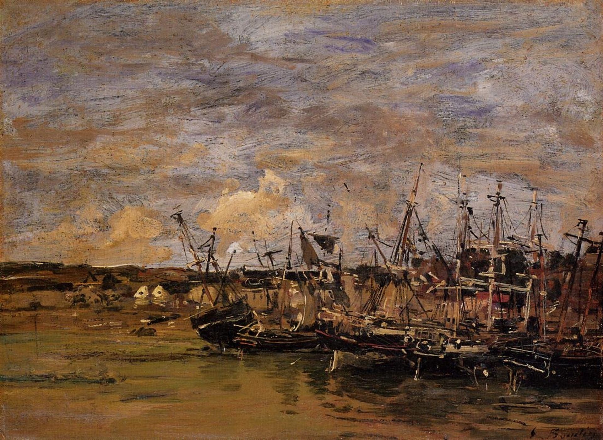 Portrieux Fishing Boats at Low Tide by Eugène Boudin