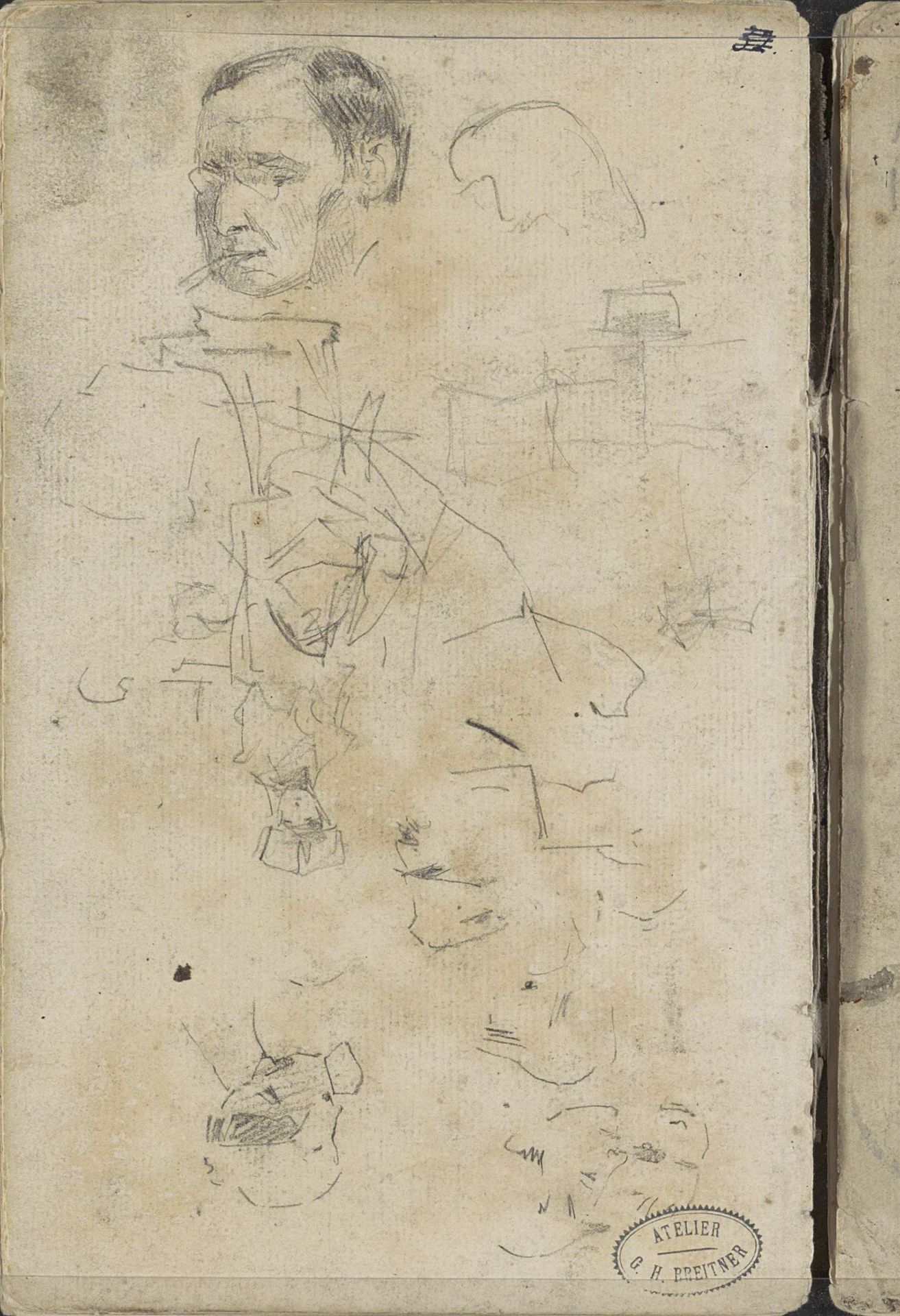 Studieblad met hoofden en een staande vrouw by George Hendrik Breitner