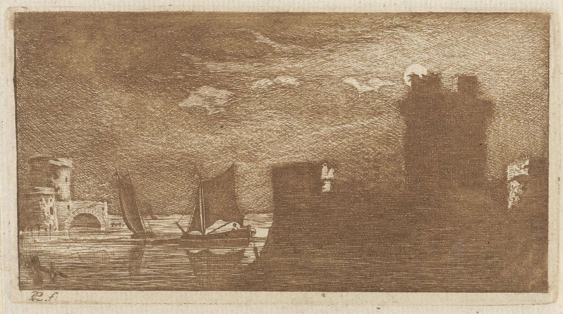 Riviergezicht bij nacht by Caspar Jacobsz. Philips