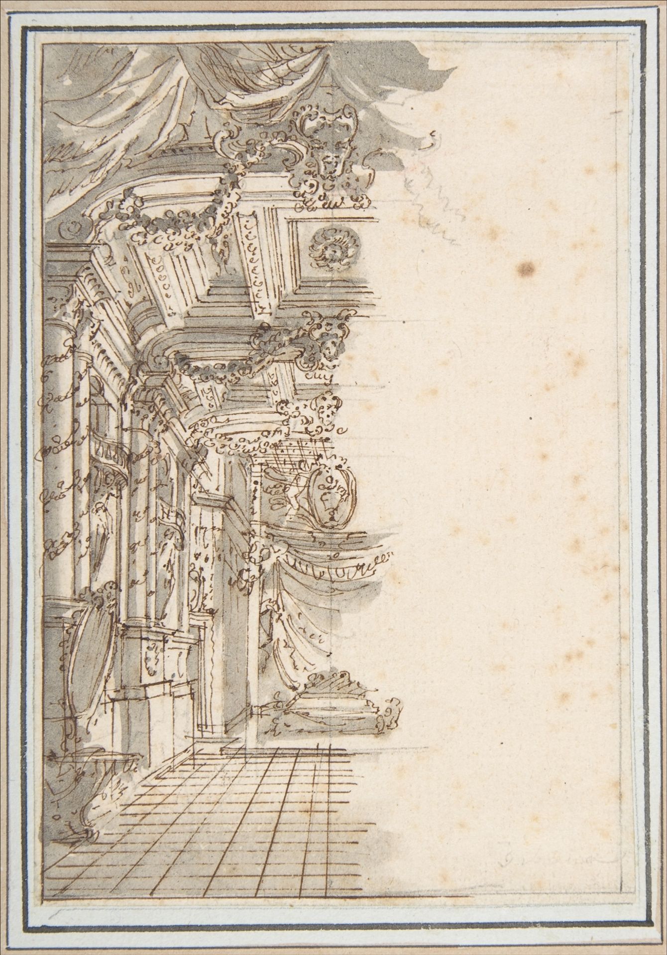 Perspective Sketch for a Palace Interior. by Giuseppe Galli Bibiena
