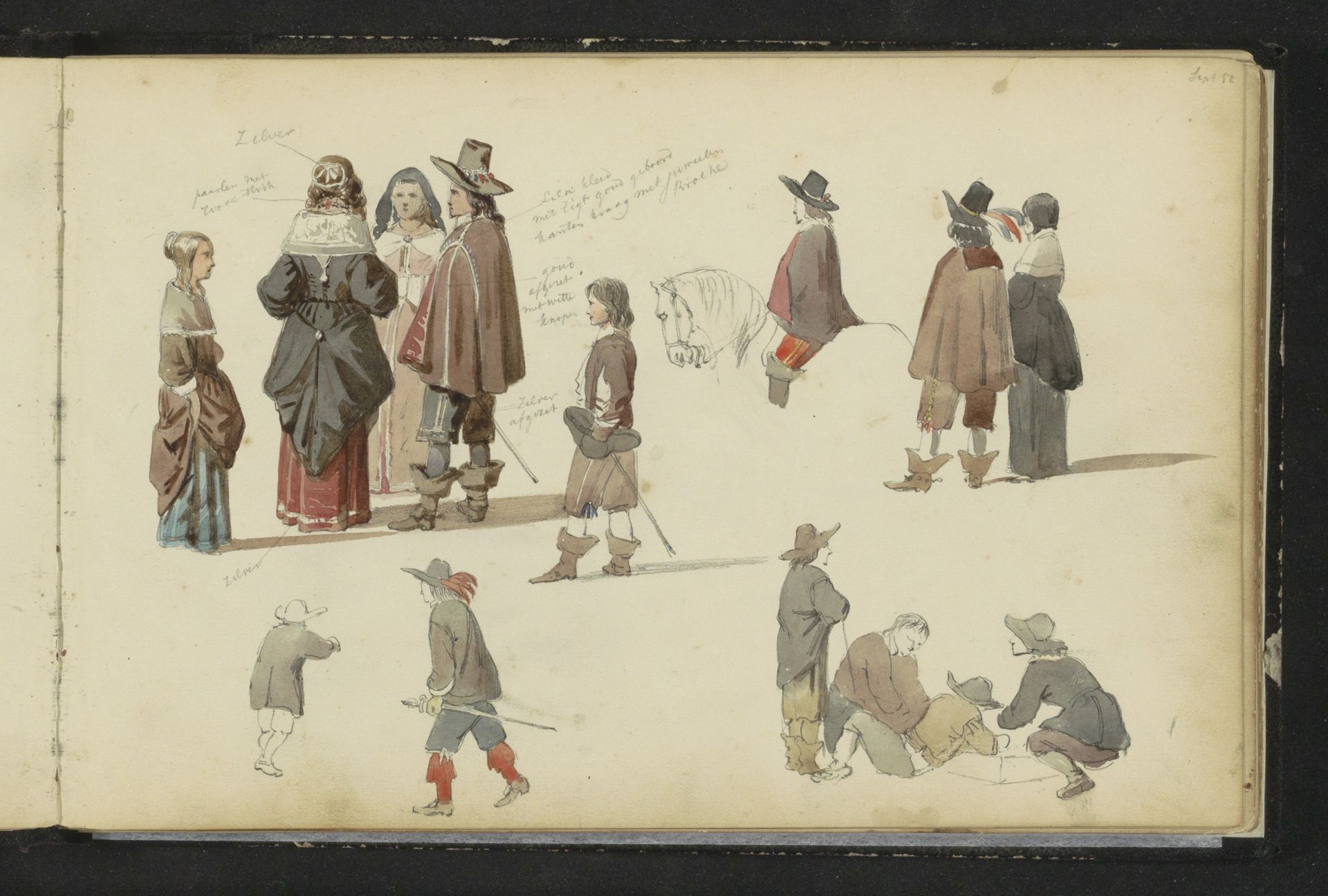 Figuren in zeventiende-eeuwse kleding by Cornelis Springer