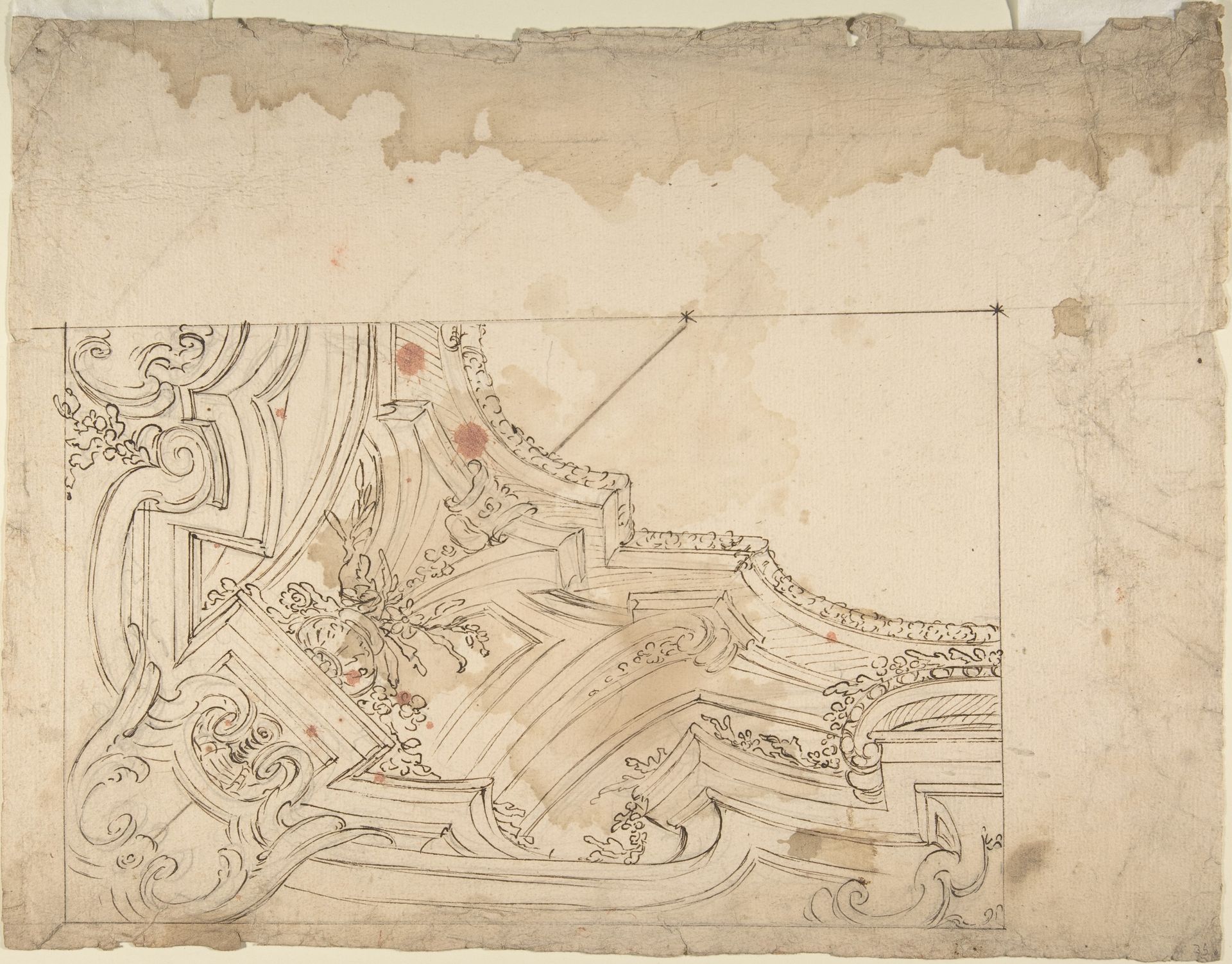 Design for Corner of a Cove (recto); Designs for a Ceiling (?) (verso) by Anonymous