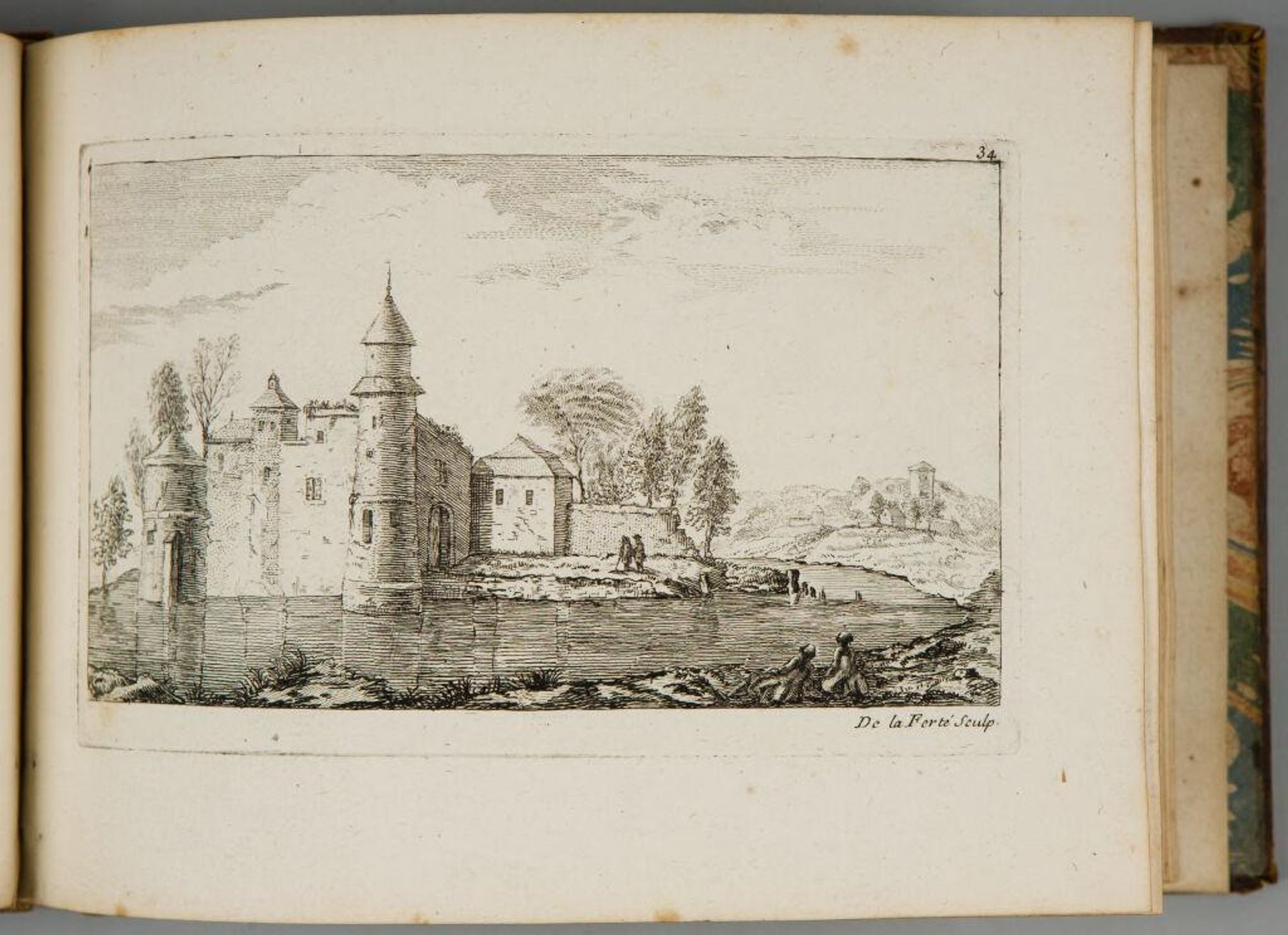 Riverside Castle with Foreground Figures by Denis-Pierre-Jean Papillon de la FertÃ©