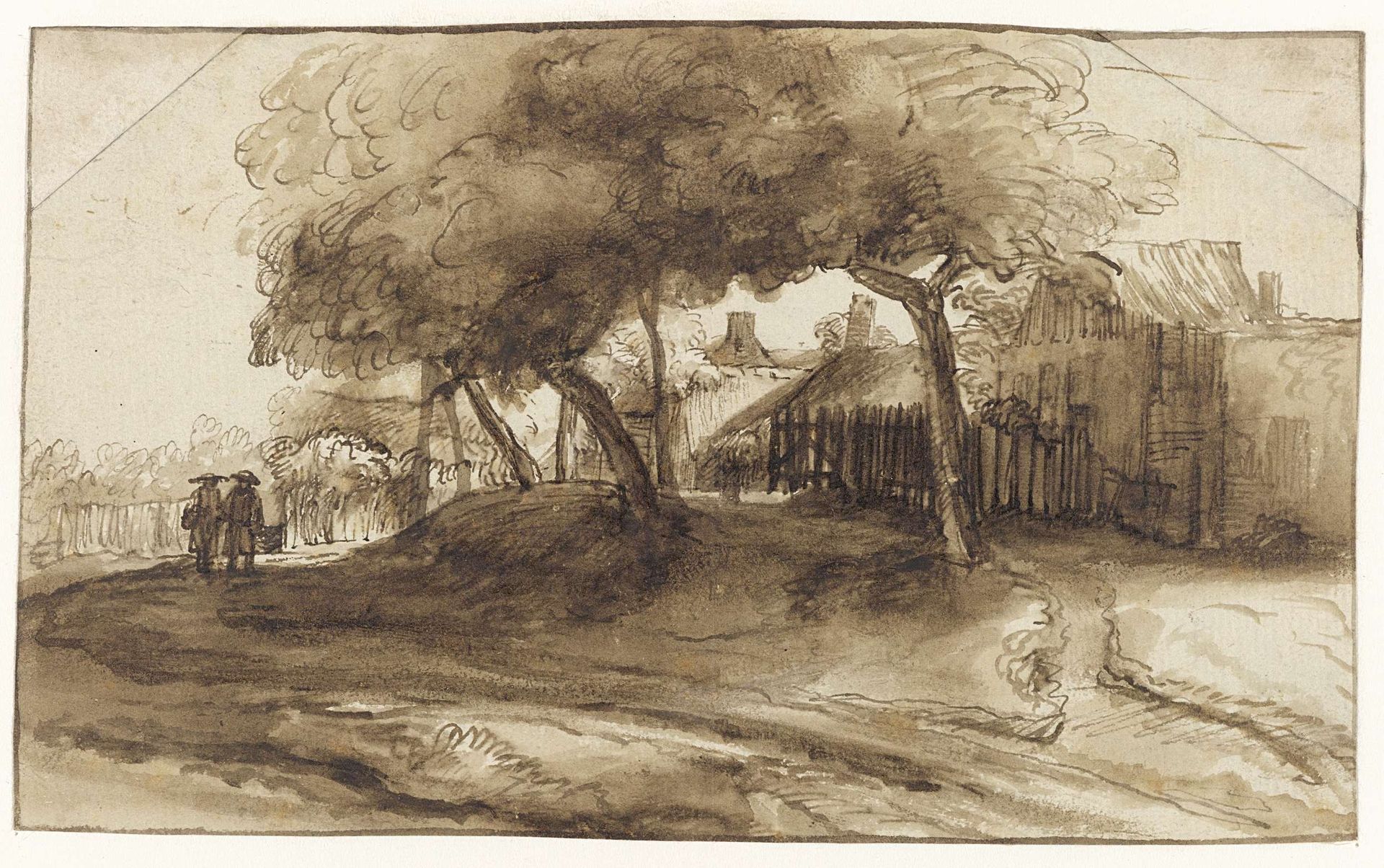 Houses and Trees on a Dike by Rembrandt van Rijn