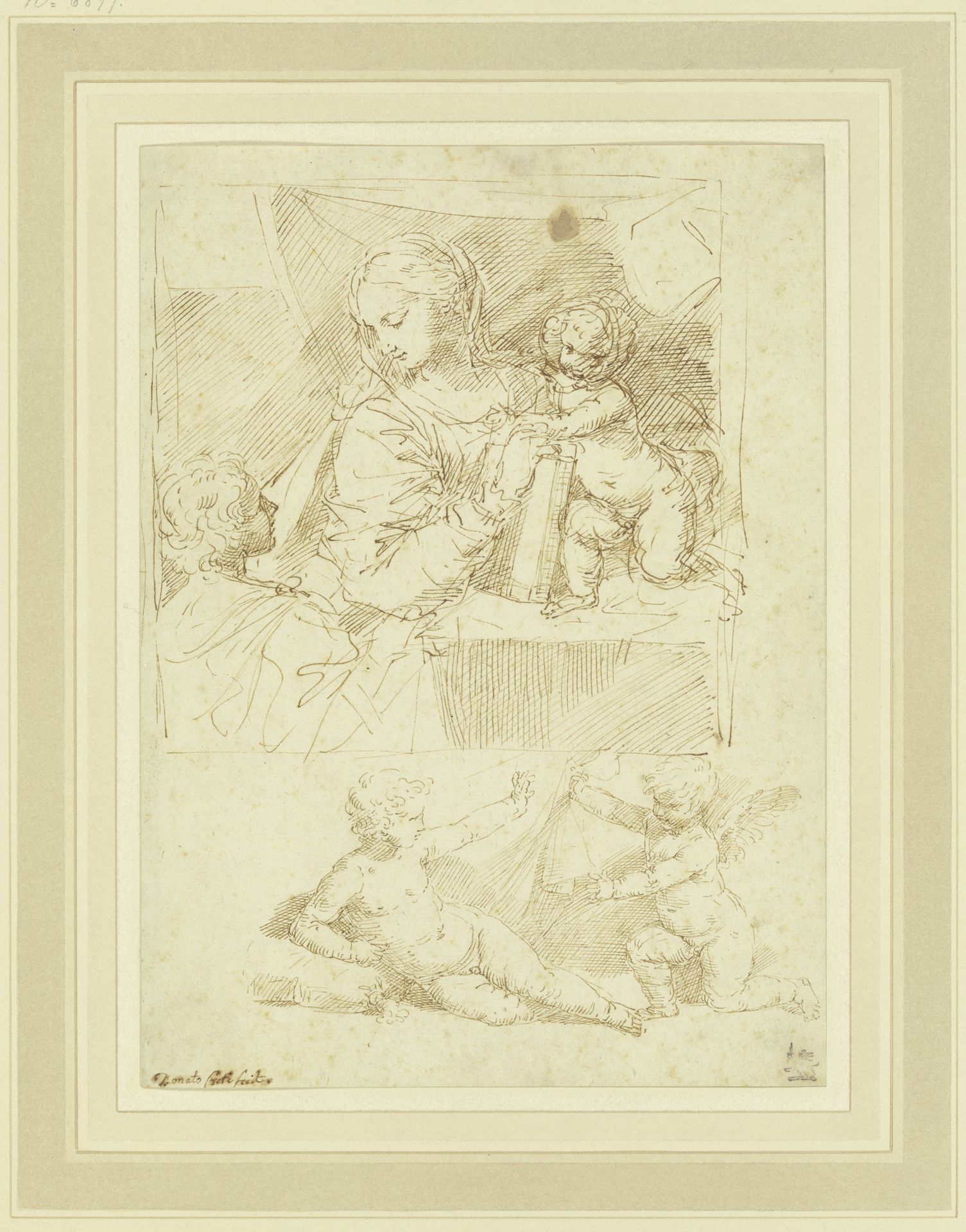 Maria mit dem Jesuskind und dem Johannesknaben, darunter lagernder Knabe mit Putto by Donato Creti