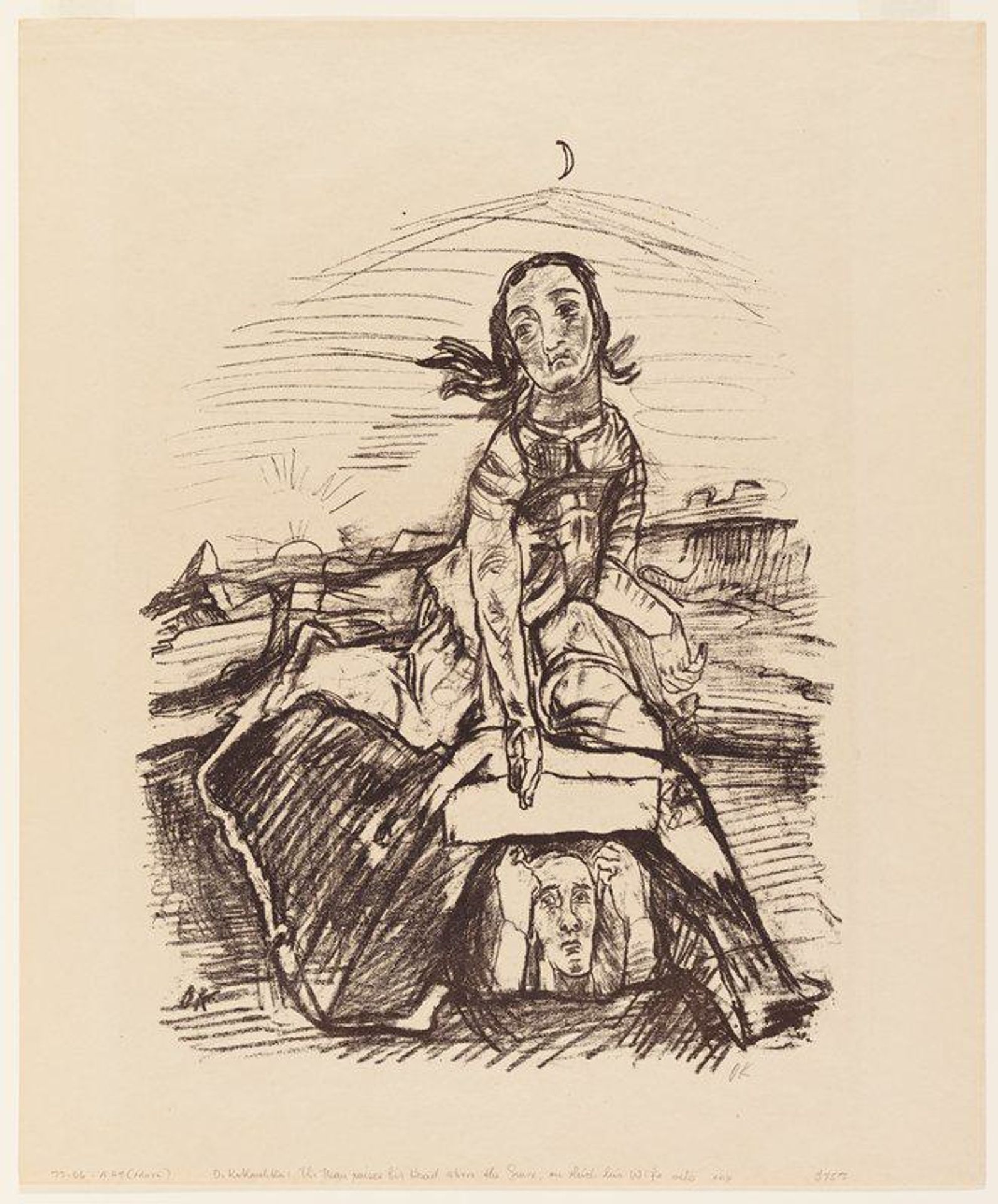 The Man Raises His Head Above the Grave on which His Wife Sits by Oskar Kokoschka