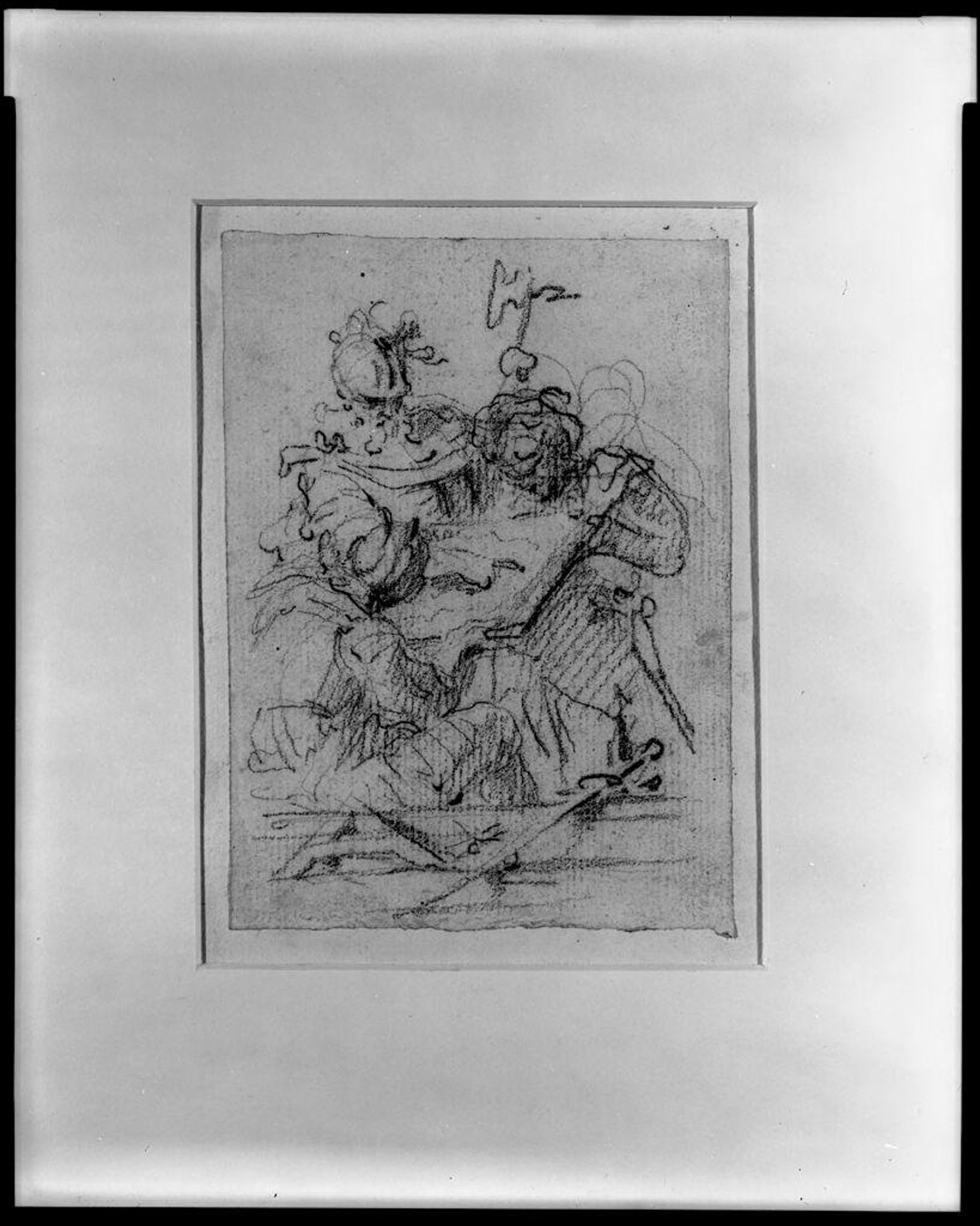 Three Soldiers Looking at a Map; verso: Strolling Soldier (counterproof) by Salvator Rosa