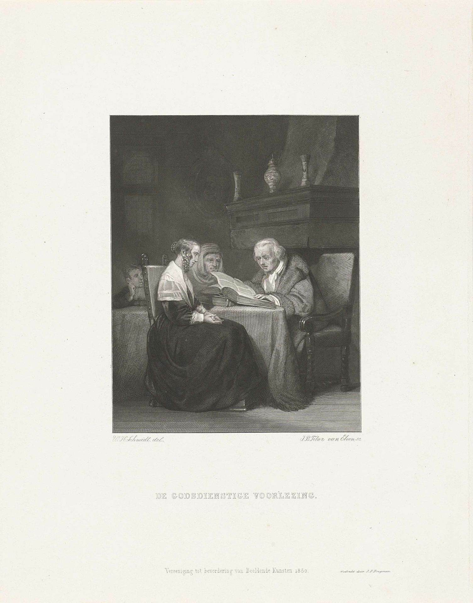 Interieur met man die godsdienstles geeft by Jan Baptist Tetar van Elven