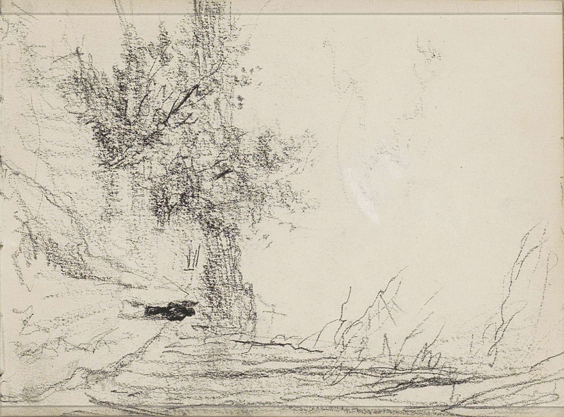 Figuur op een landweg langs een rij bomen by Anton Mauve