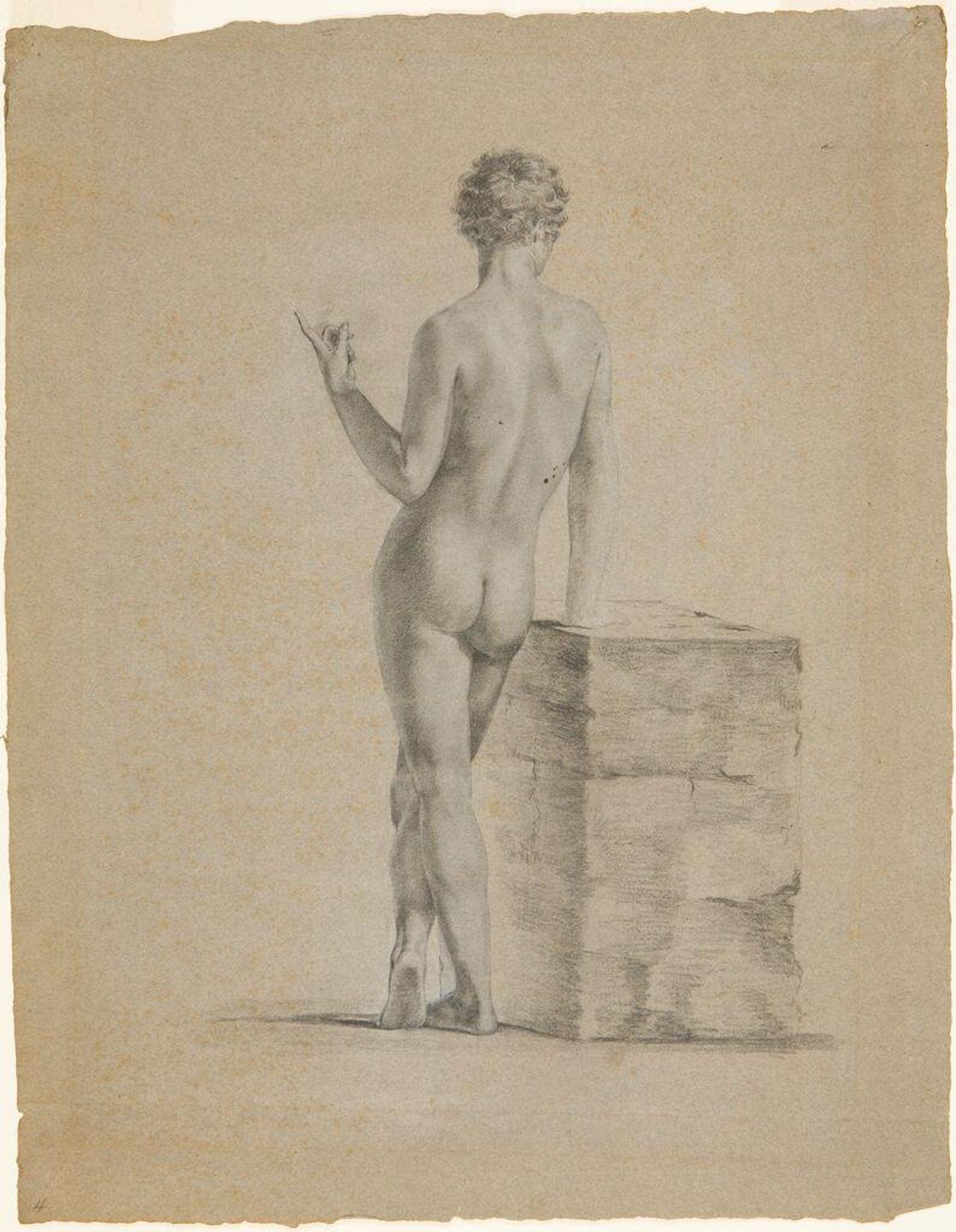 Rear View of a Standing Male Nude Leaning on a Block by Washington Allston
