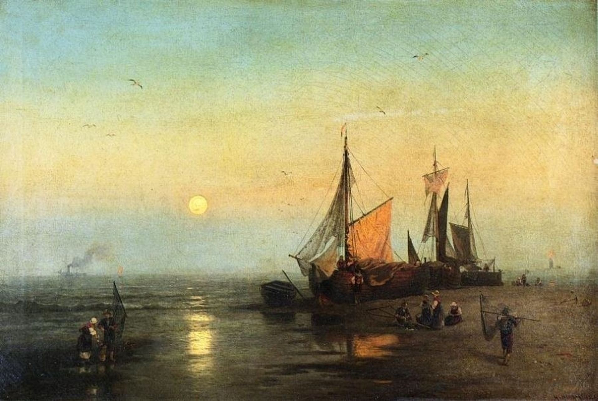 Strand Bij Maanlicht, Scheveningen by Hermann Ottomar Herzog