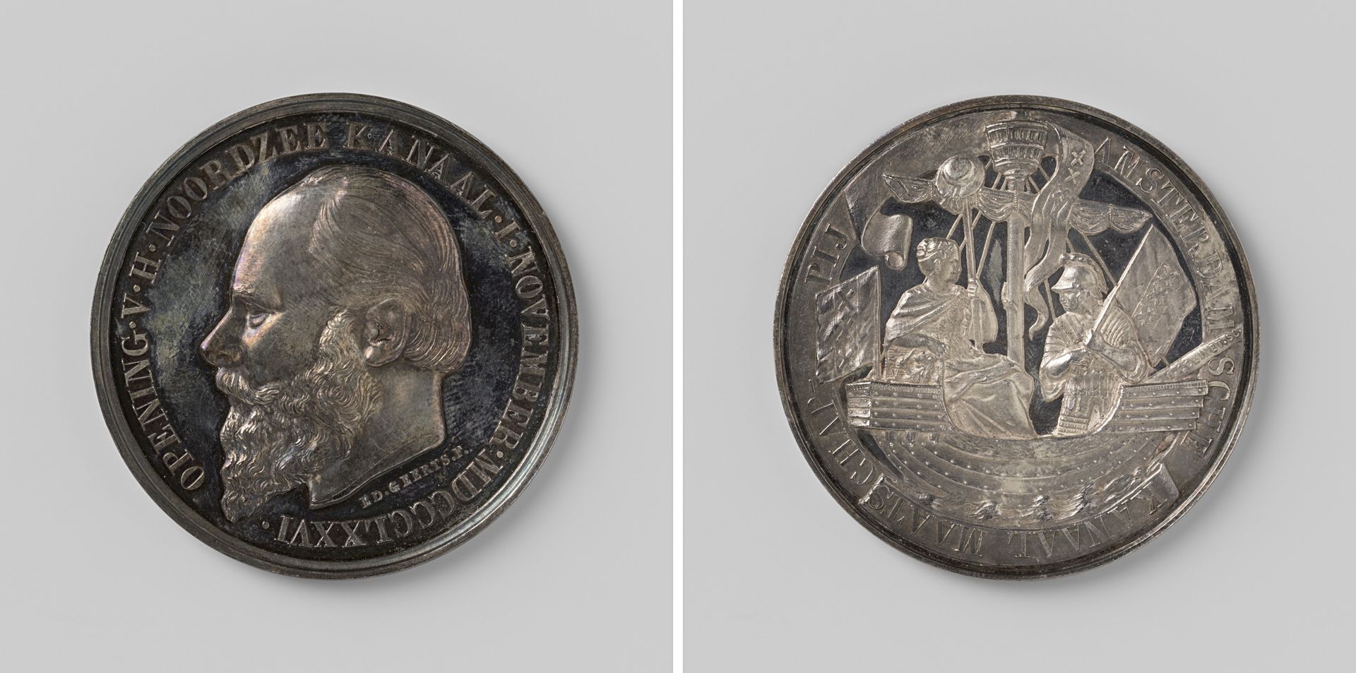 Opening van het Noordzeekanaal, ter ere van Willem III, koning der Nederlanden, penning geslagen op last van de Amsterdamsche Kanaal Maatschappij by Edouard Louis Geerts