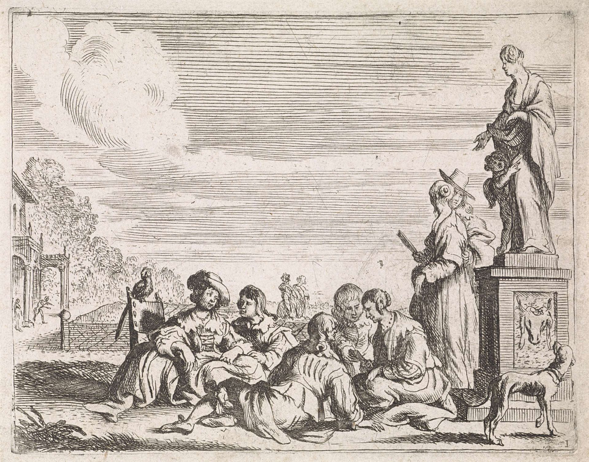 Elegant gezelschap in tuin by Cornelis de Wael