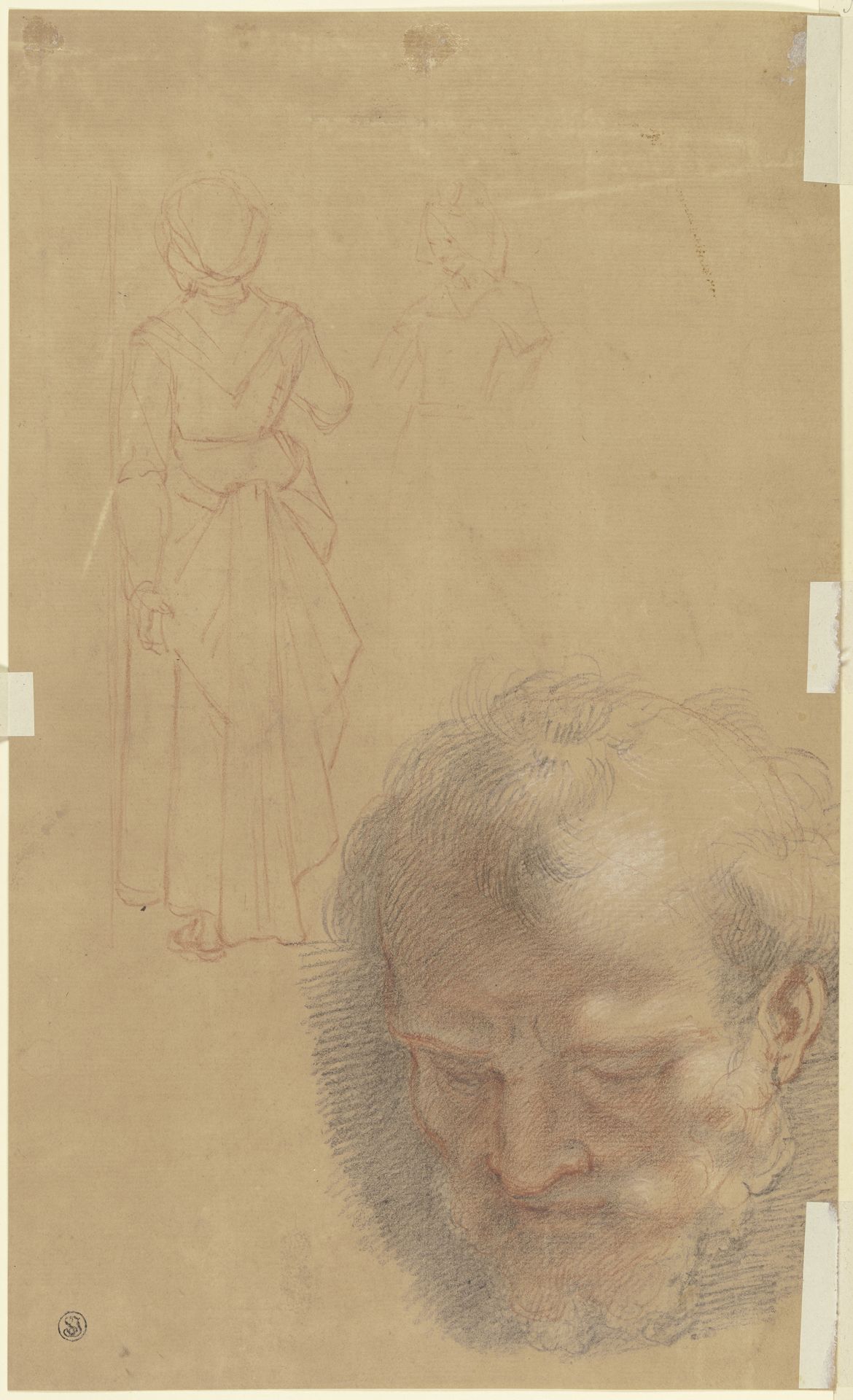 Studienblatt_ Zwei Frauen und ein gesenkter Männerkopf by Francesco Vanni