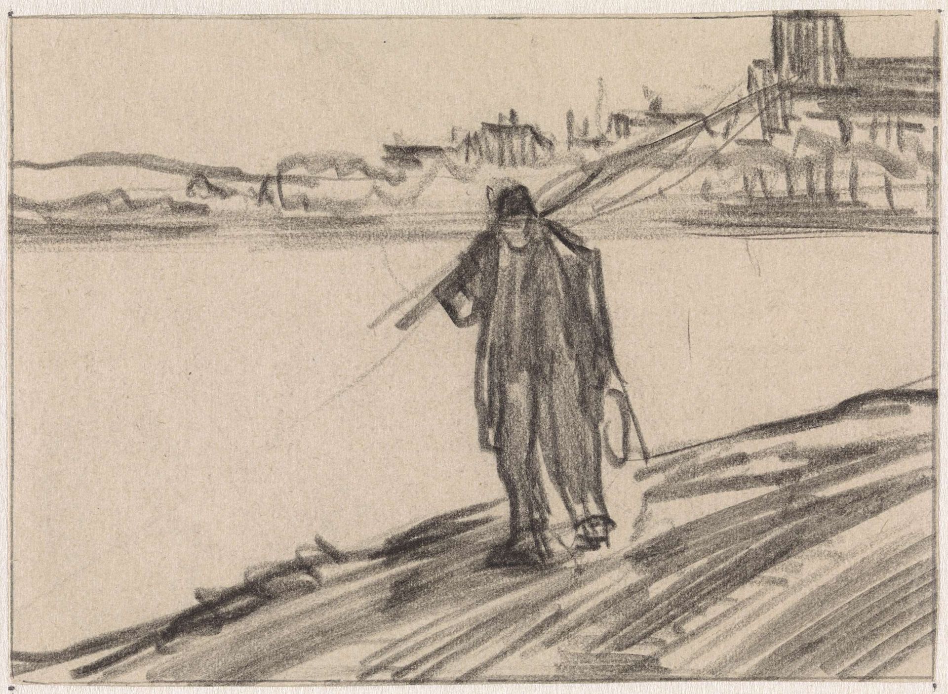 Visser lopend langs een vaart by Jan van Essen
