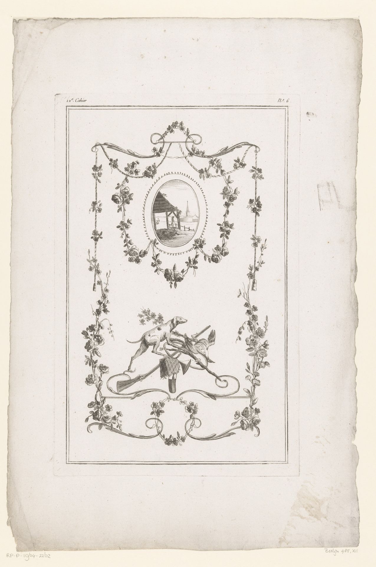 Paneel met medaillon en een jachttrofee by Jacques Juillet