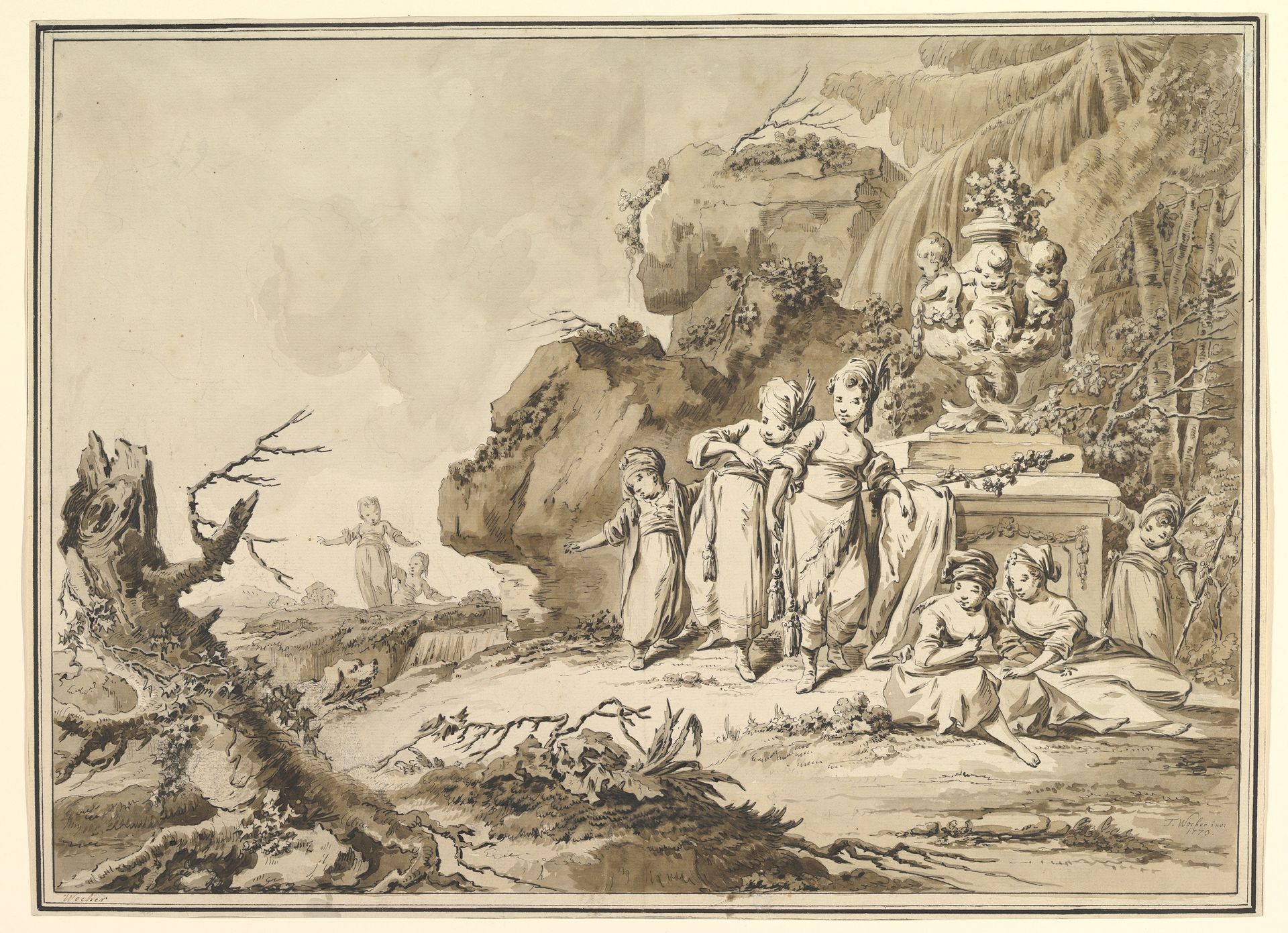 Landscape with Children in Oriental Costume by Tiberius Domenikus Wocher