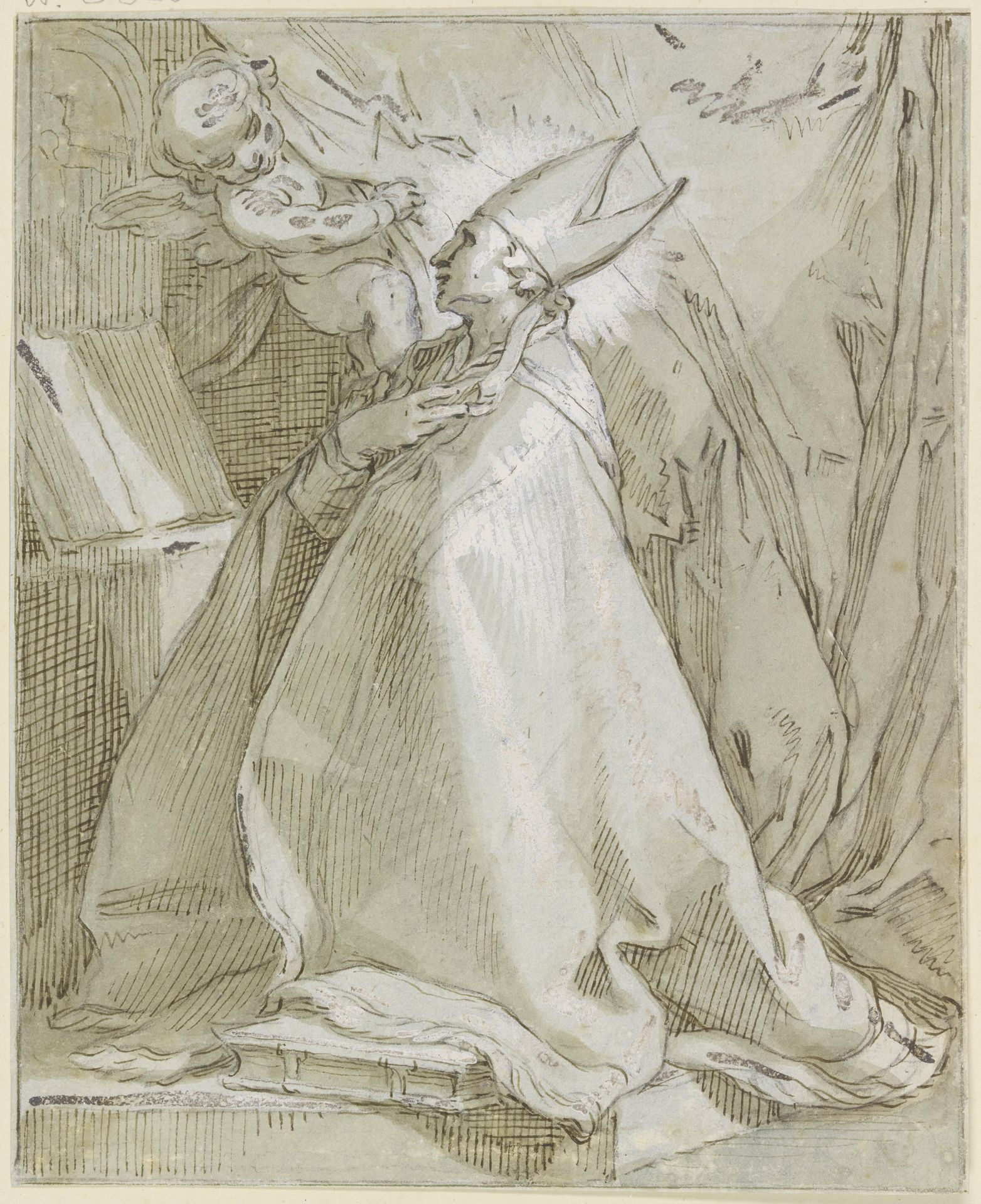 Kniender Bischof vor einem Altar by Abraham Bloemaert