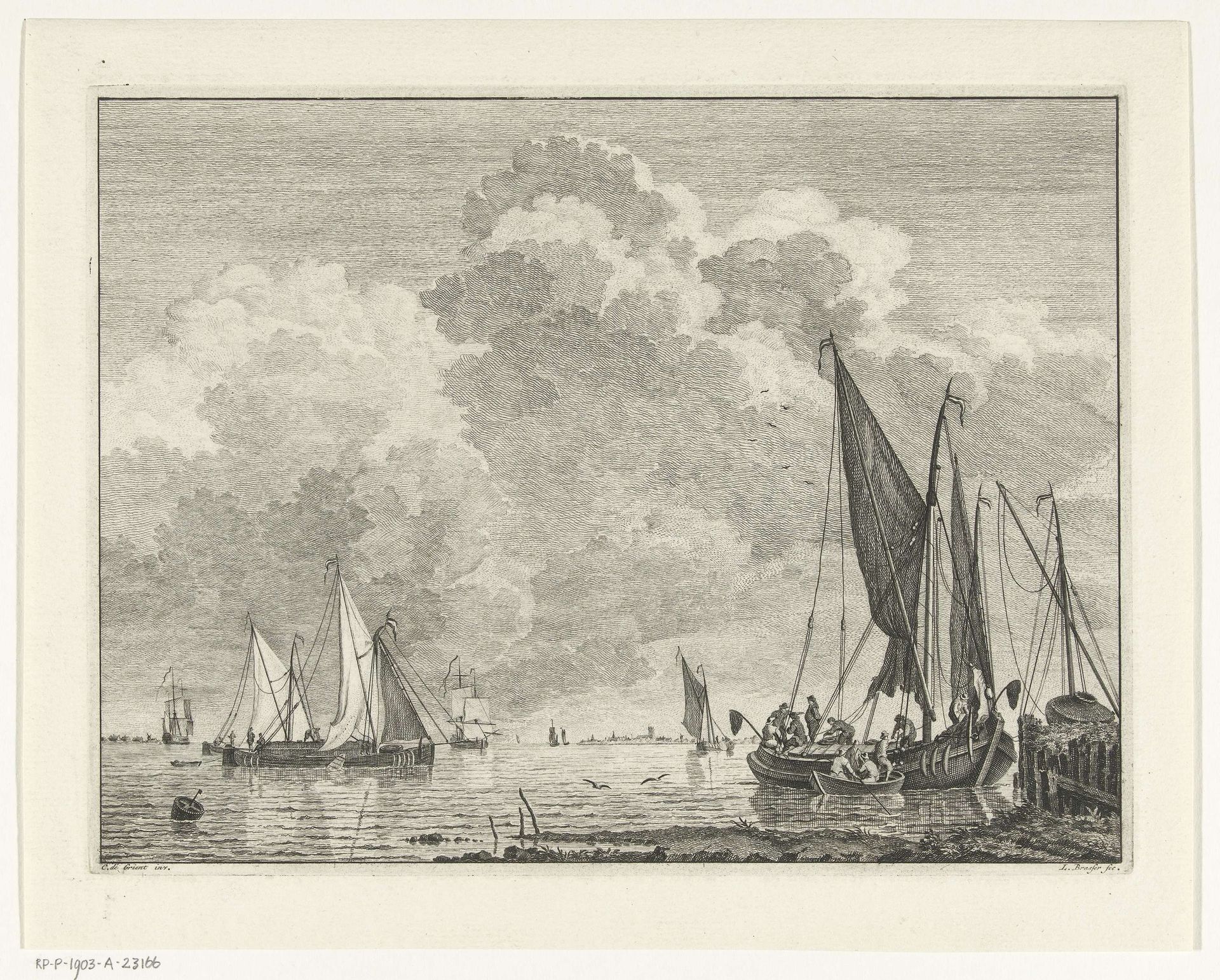 Riviergezicht met schepen by Leendert Brasser