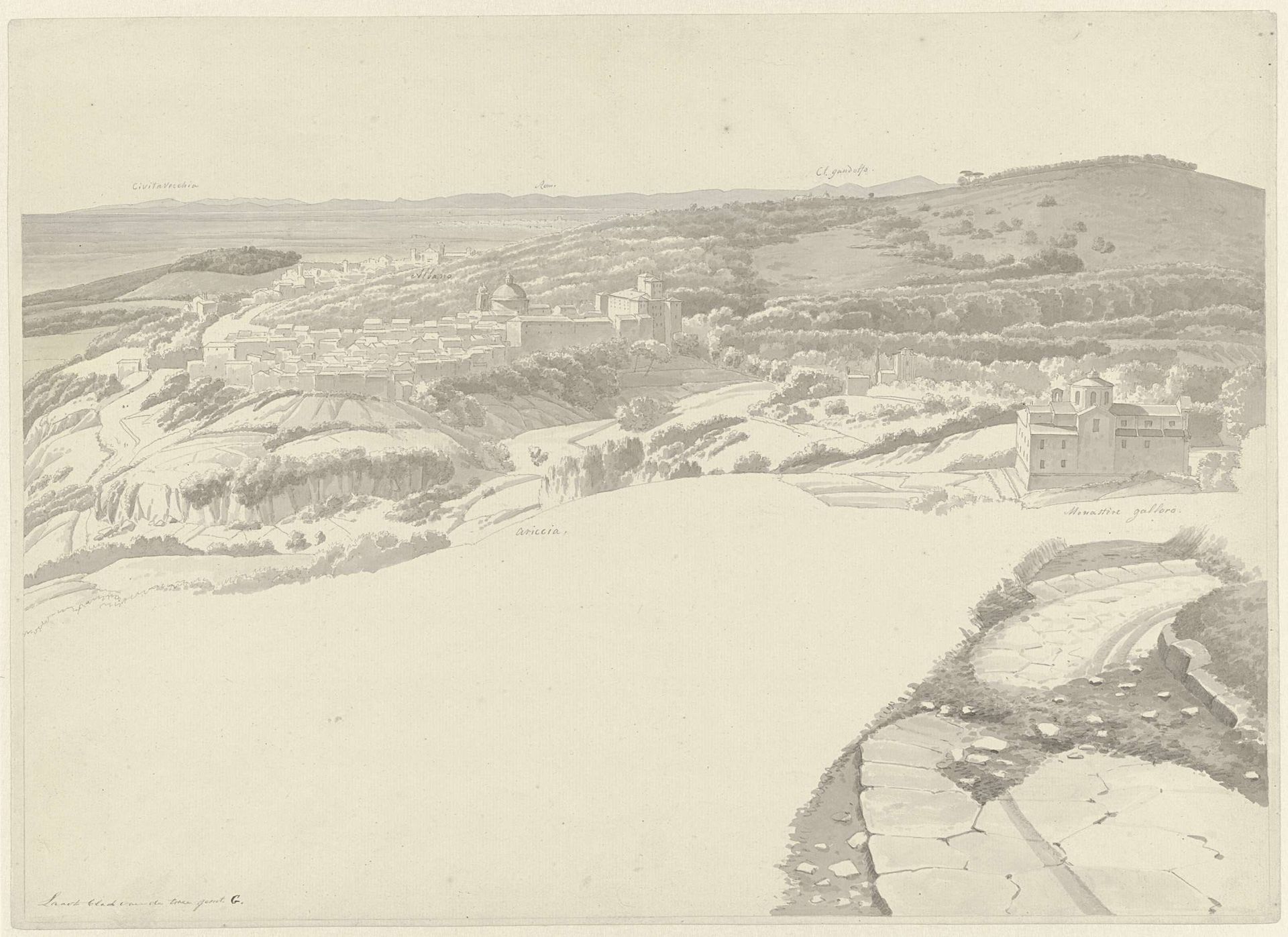View of Ariccia from Genzano by Josephus Augustus Knip